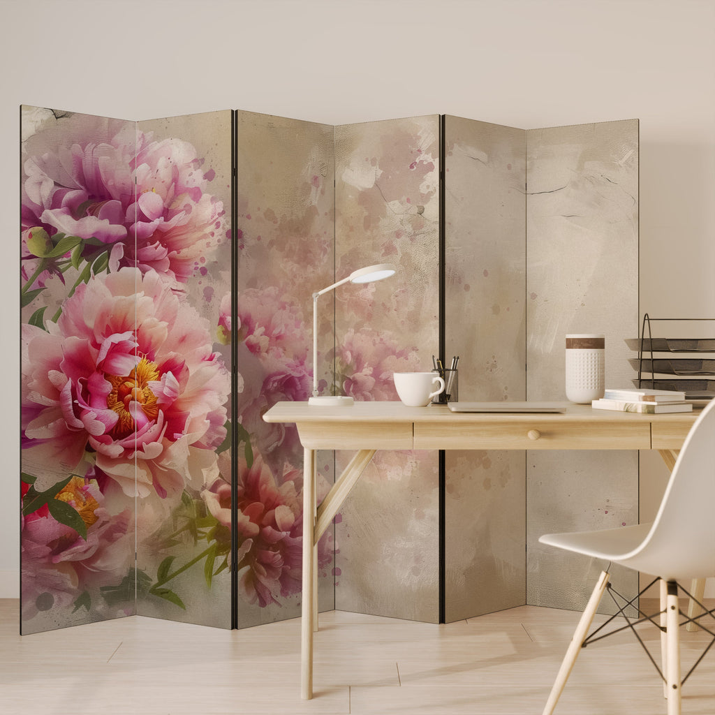 Dekorativ rumsavdelare med 6 paneler PEONY WHISPER