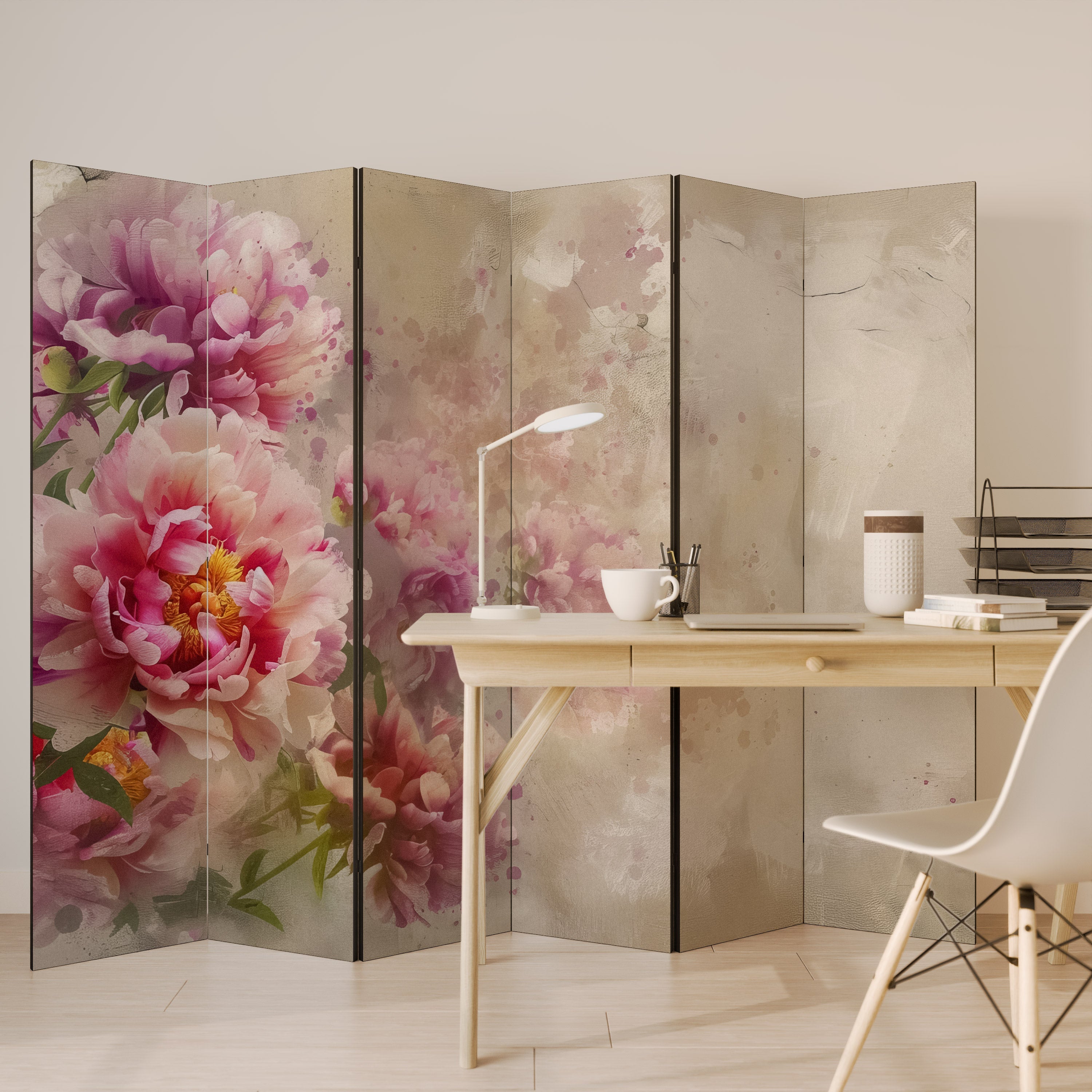 Dekorativ rumsavdelare med 6 paneler PEONY WHISPER