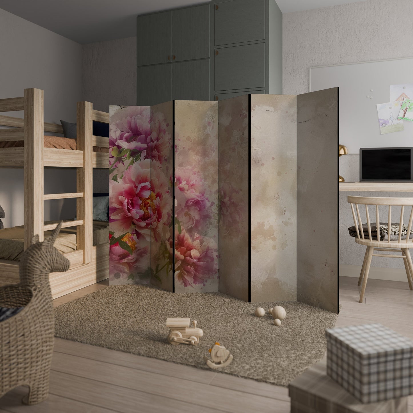 Dekorativ rumsavdelare med 6 paneler PEONY WHISPER