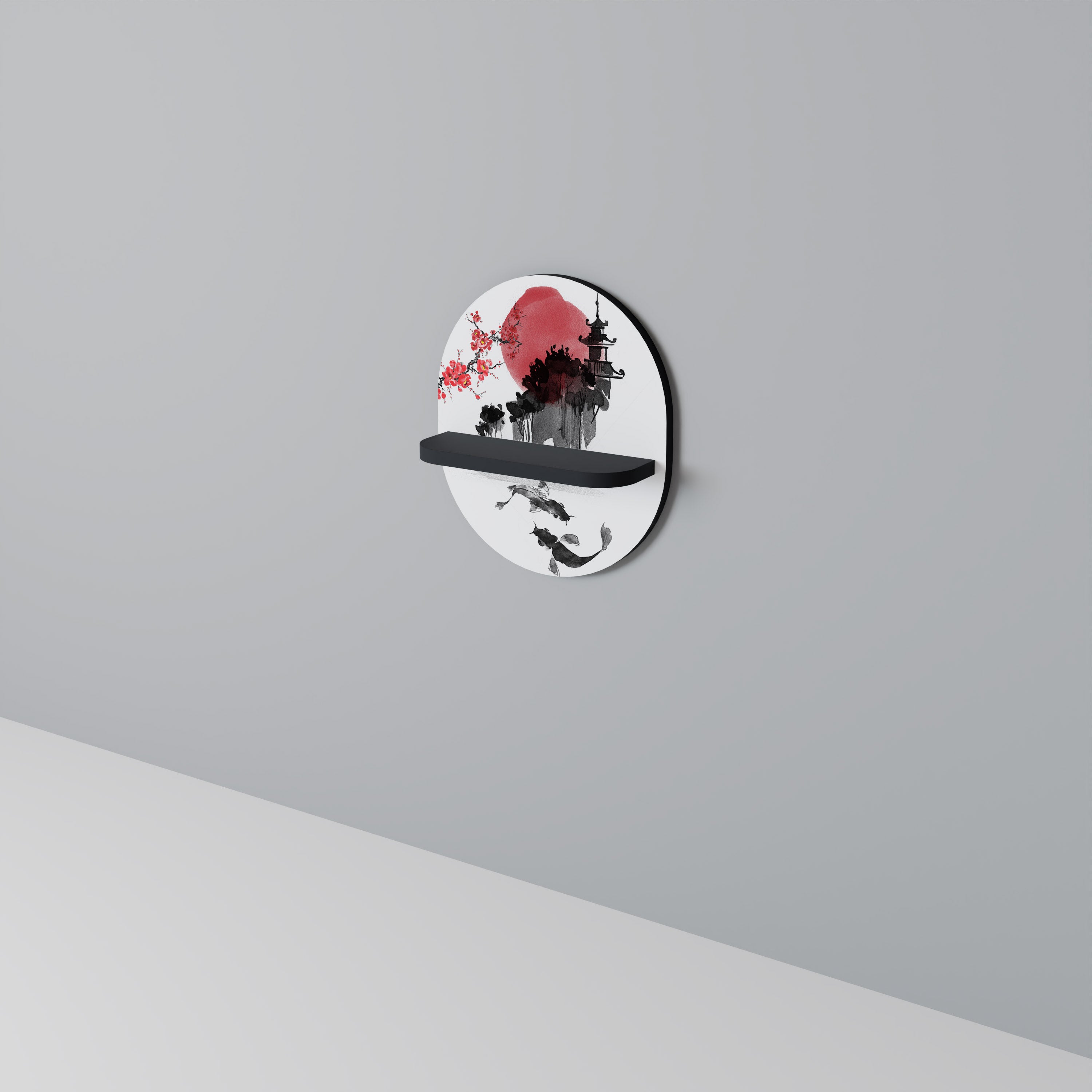 CHERRY SHADOWS Oval konsthylla i svart finish
