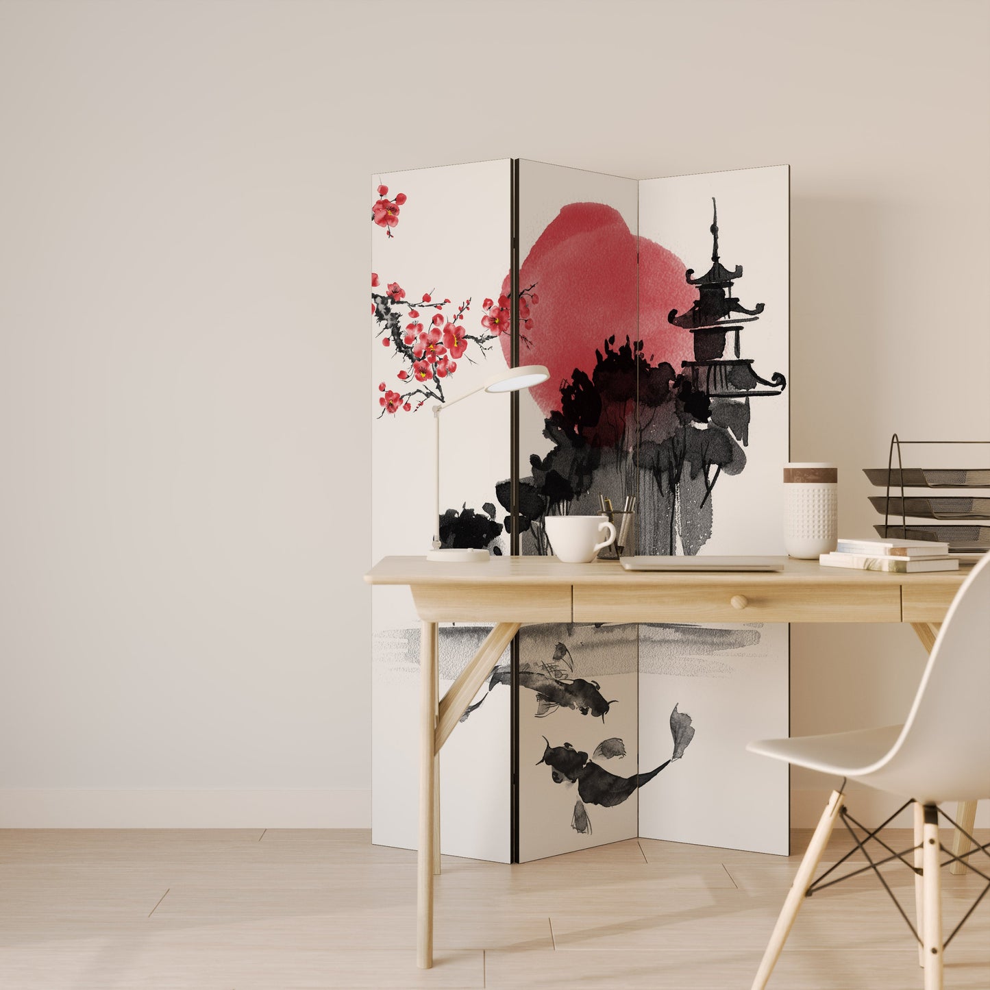 Dekorativ rumsavdelare med 3 paneler i CHERRY SHADOWS