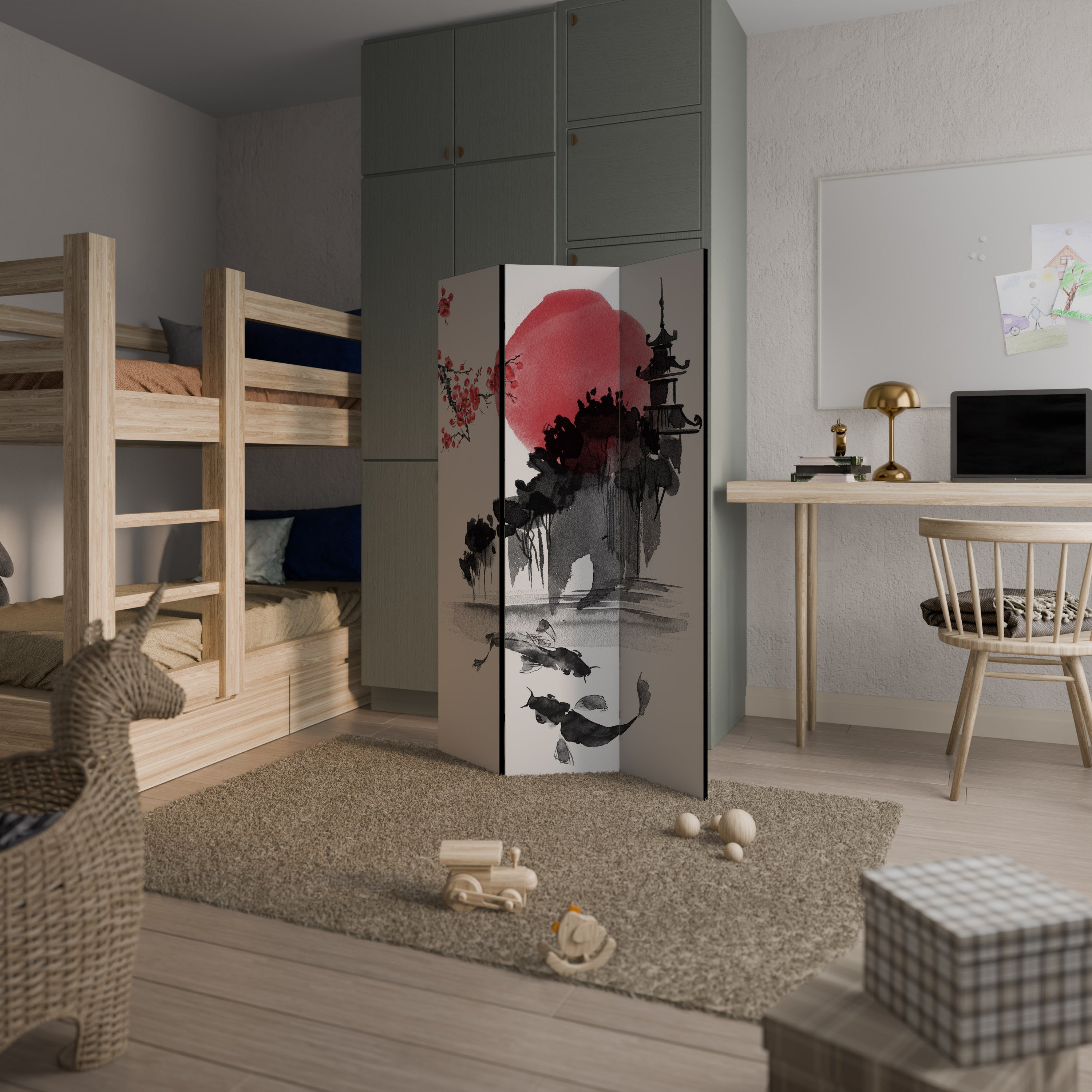Dekorativ rumsavdelare med 3 paneler i CHERRY SHADOWS