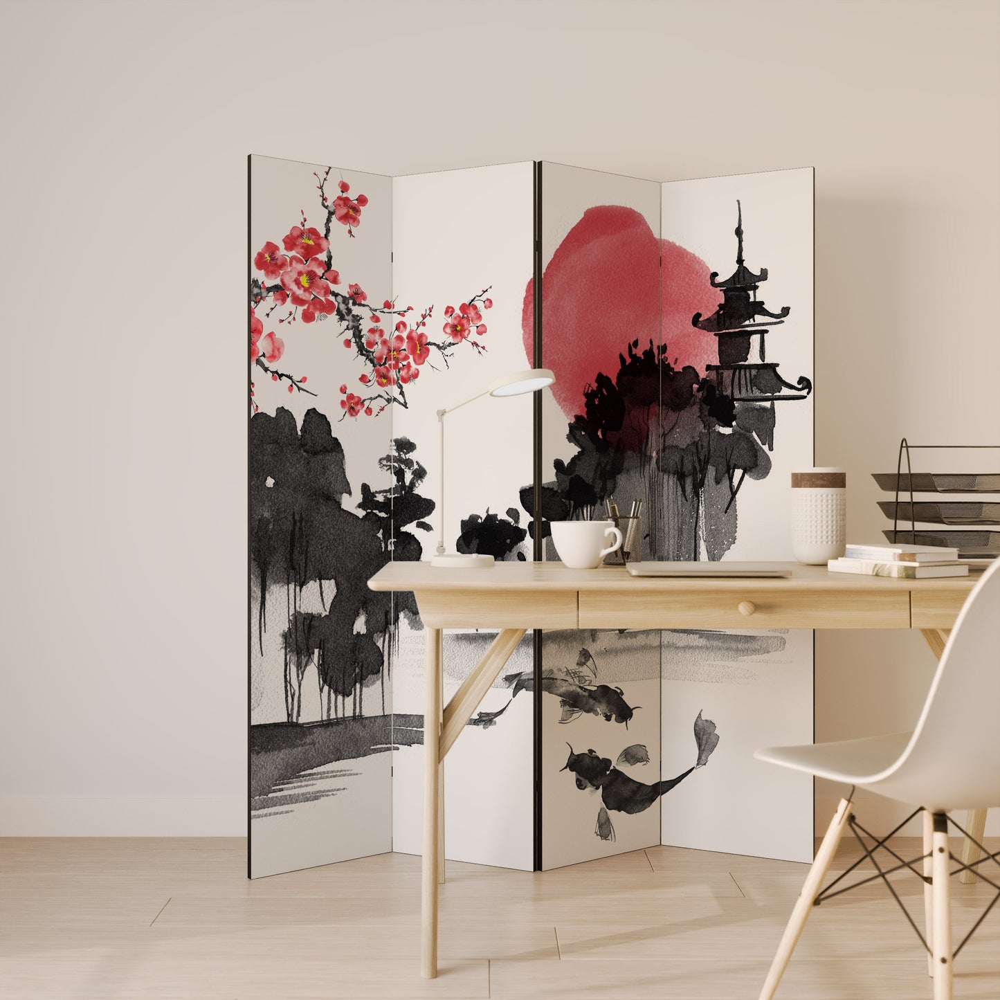 Dekorativ rumsavdelare med 4 paneler i CHERRY SHADOWS