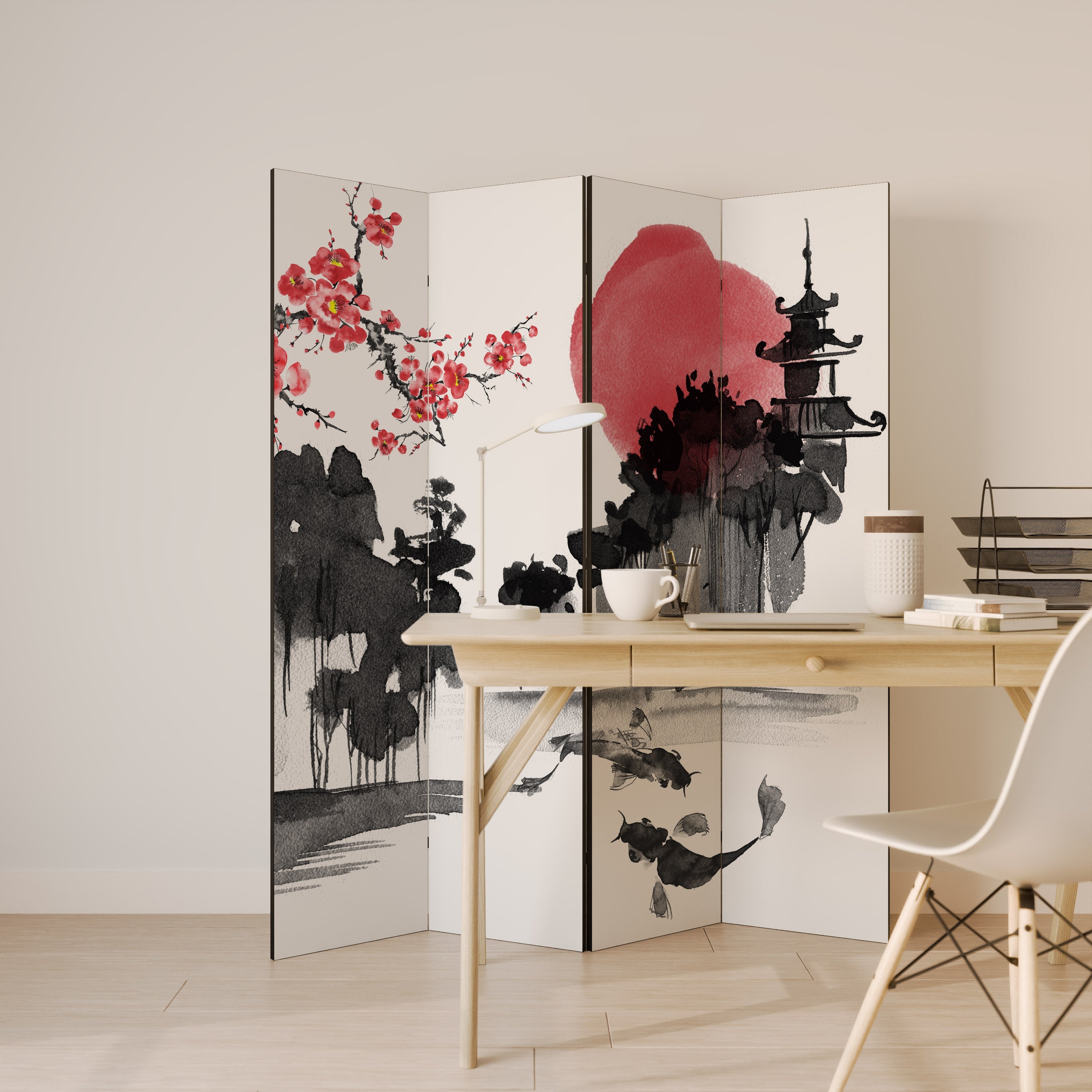 Dekorativ rumsavdelare med 4 paneler i CHERRY SHADOWS