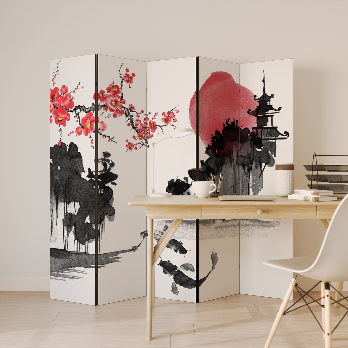 CHERRY SHADOWS Dekorativ rumsavdelare – 5 paneler
