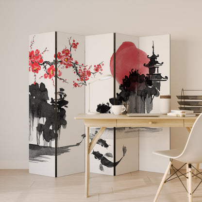 CHERRY SHADOWS Decorative 5-Panel Room Divider
