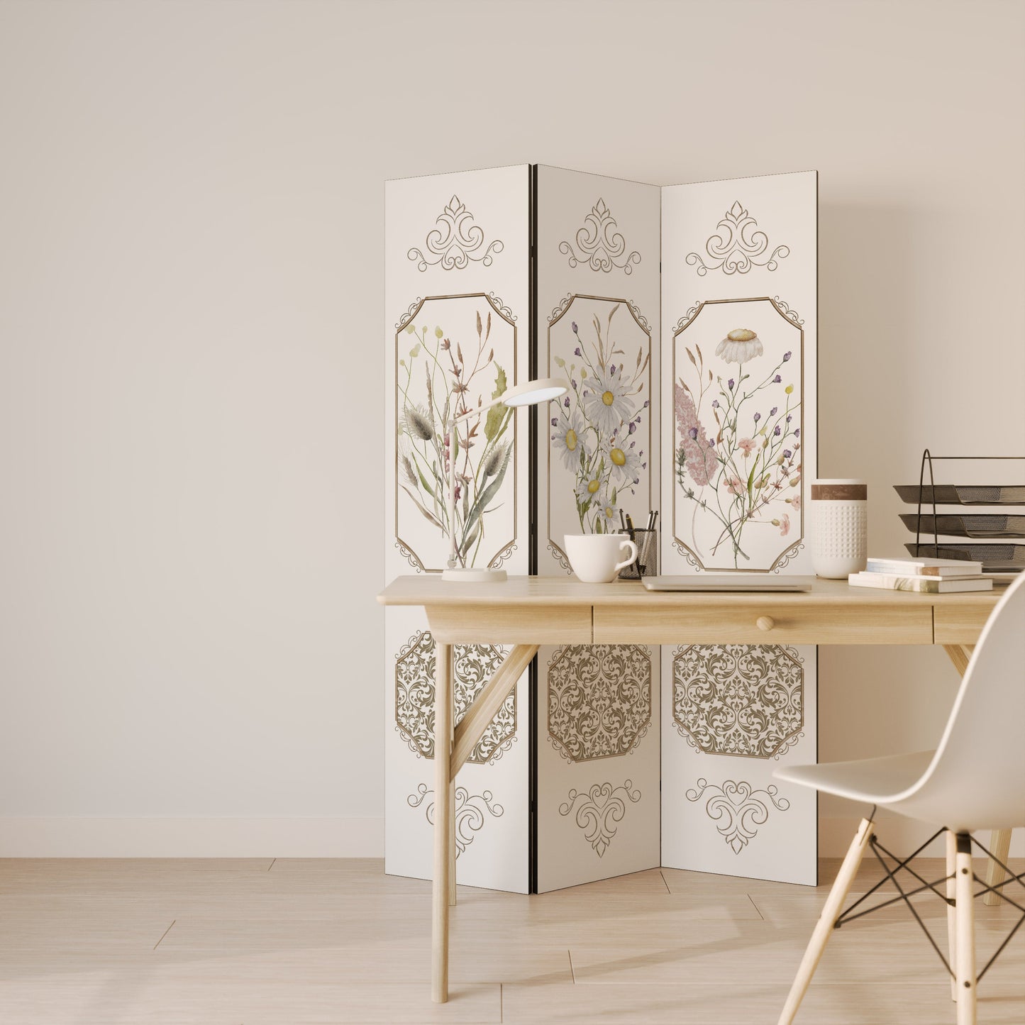 ELEGANT BOTANISK GOBENG Dekorativ rumsavdelare med 3 paneler