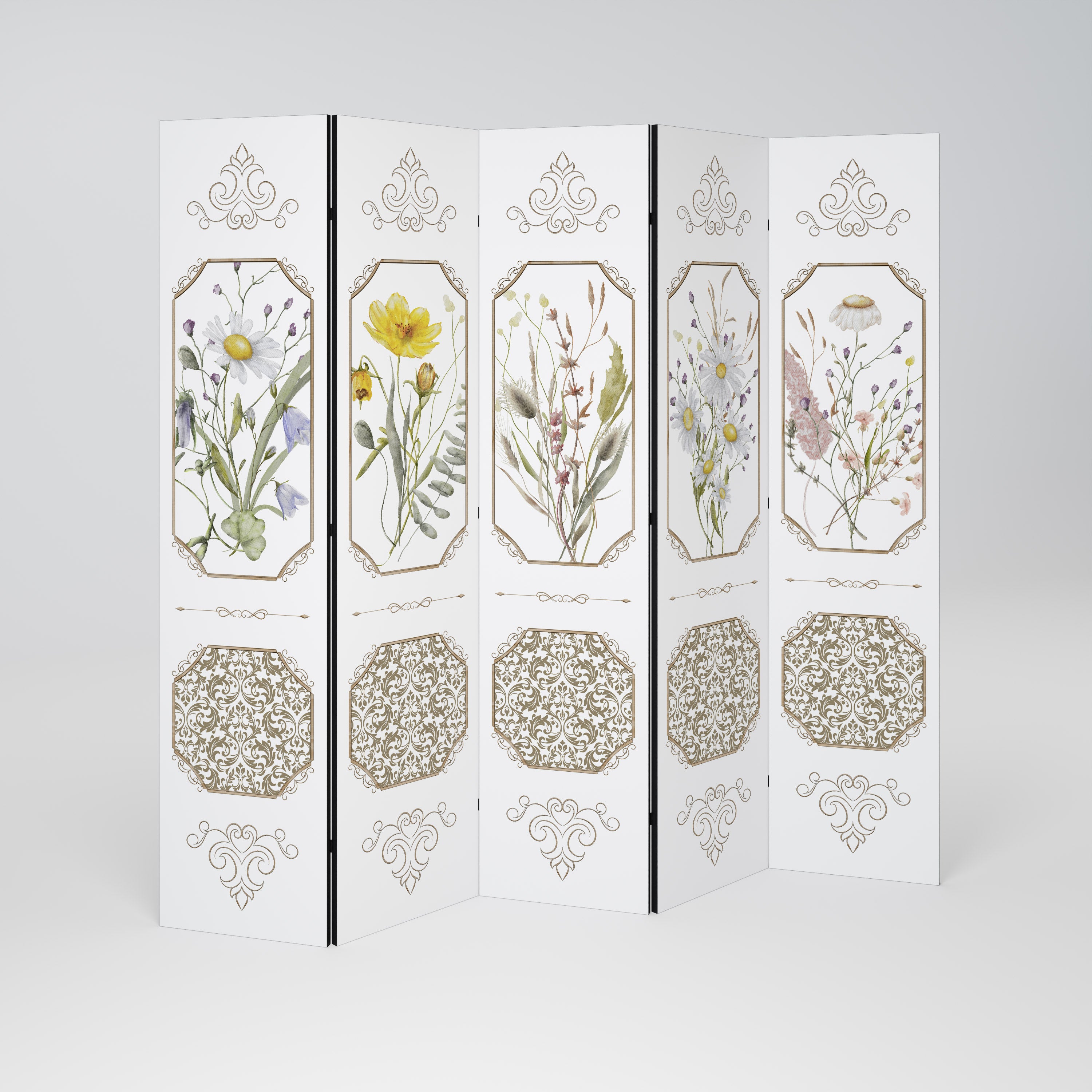 ELEGANT BOTANICAL TAPESTRY Dekorativ rumsavdelare – 5 paneler