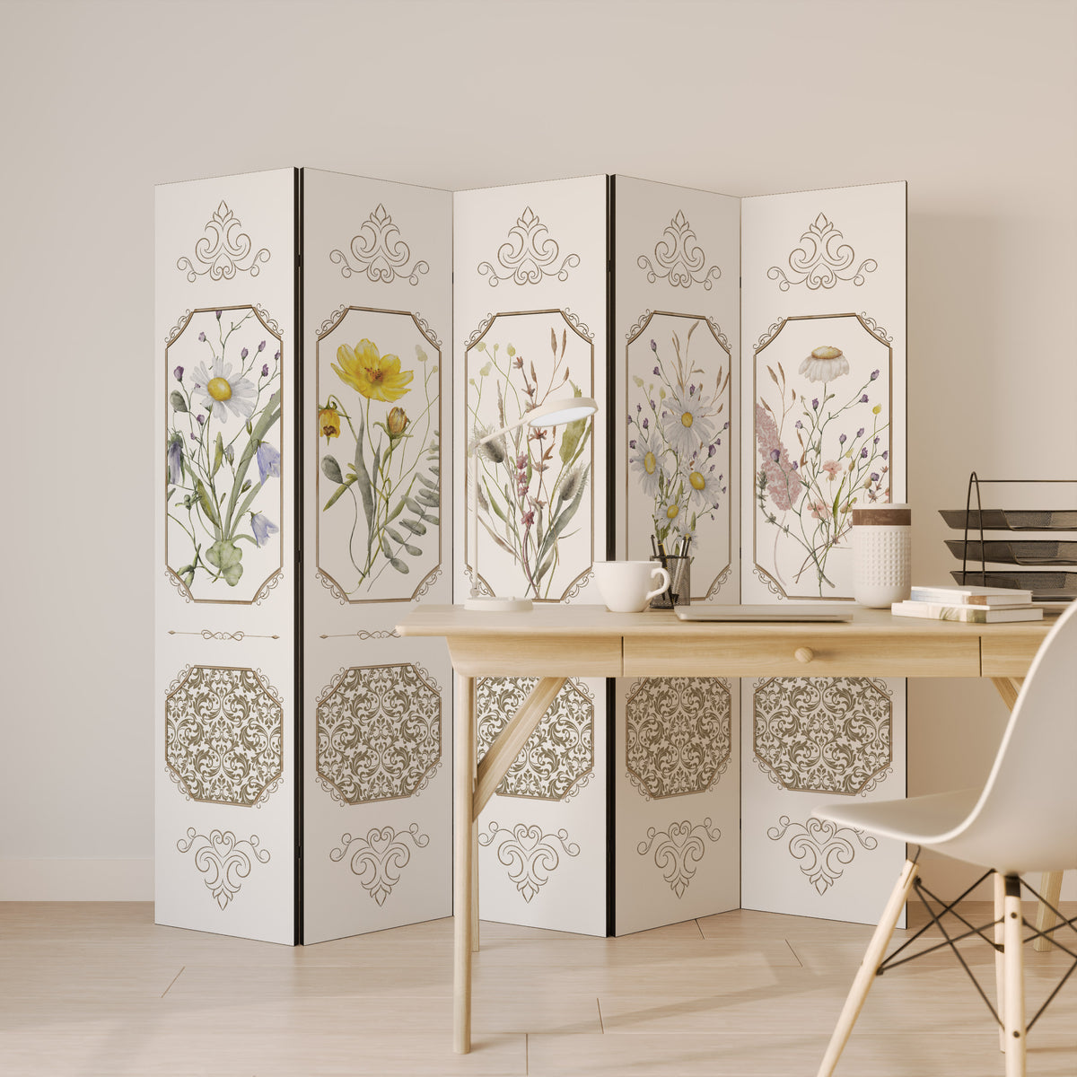 ELEGANT BOTANICAL TAPESTRY Dekorativ rumsavdelare – 5 paneler