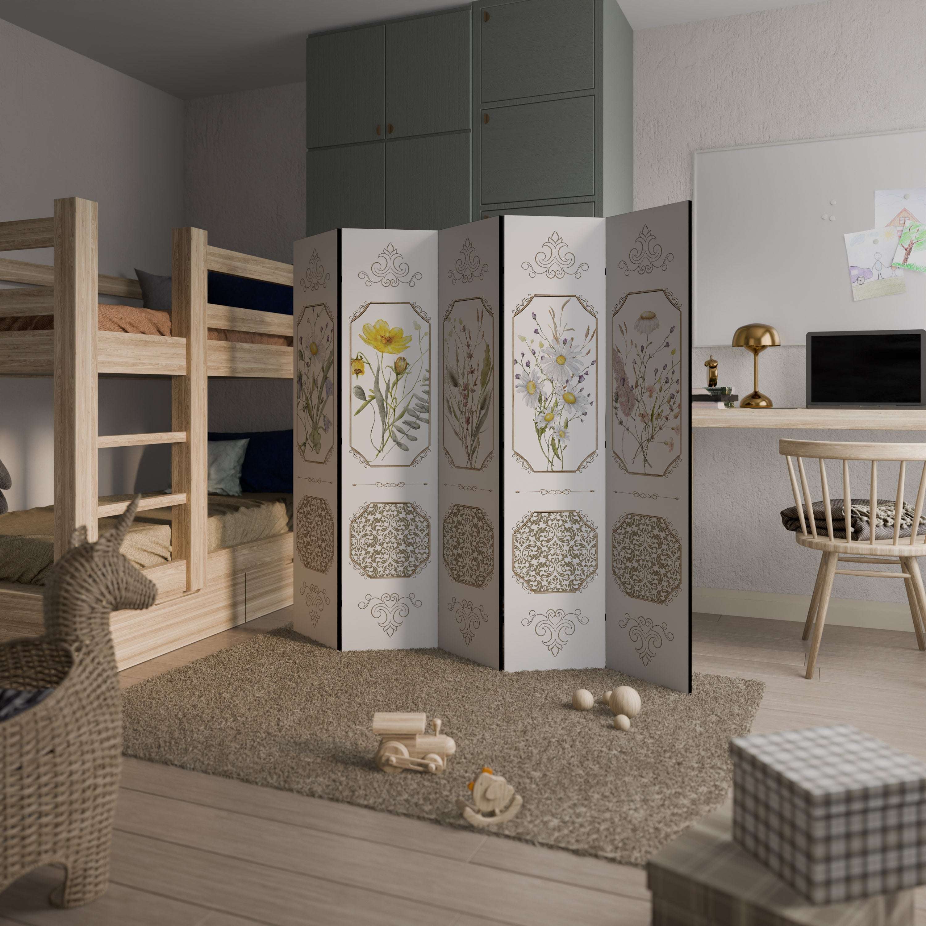 ELEGANT BOTANICAL TAPESTRY 5-Panel Room Divider