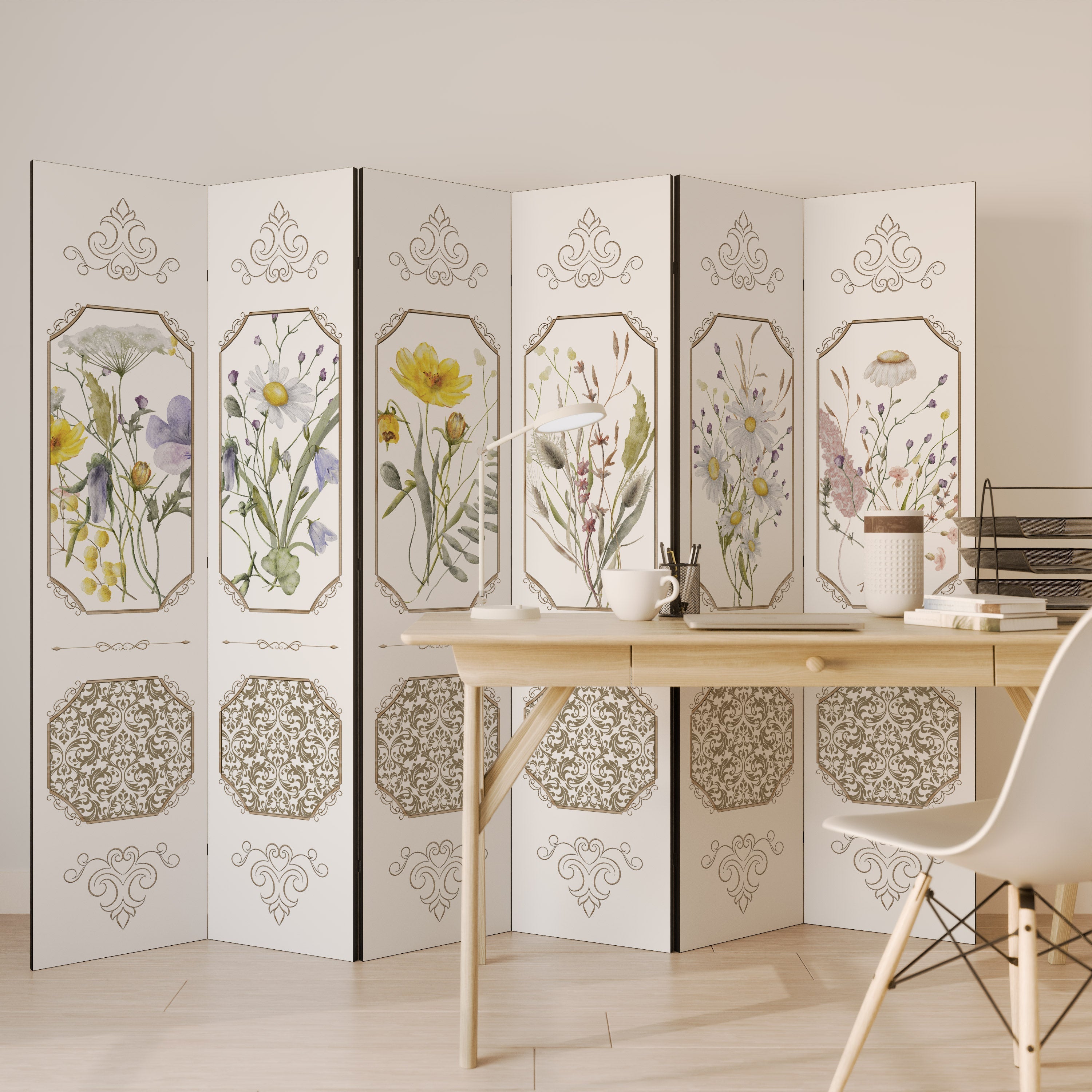 ELEGANT BOTANISK GOBENG Dekorativ rumsavdelare med 6 paneler