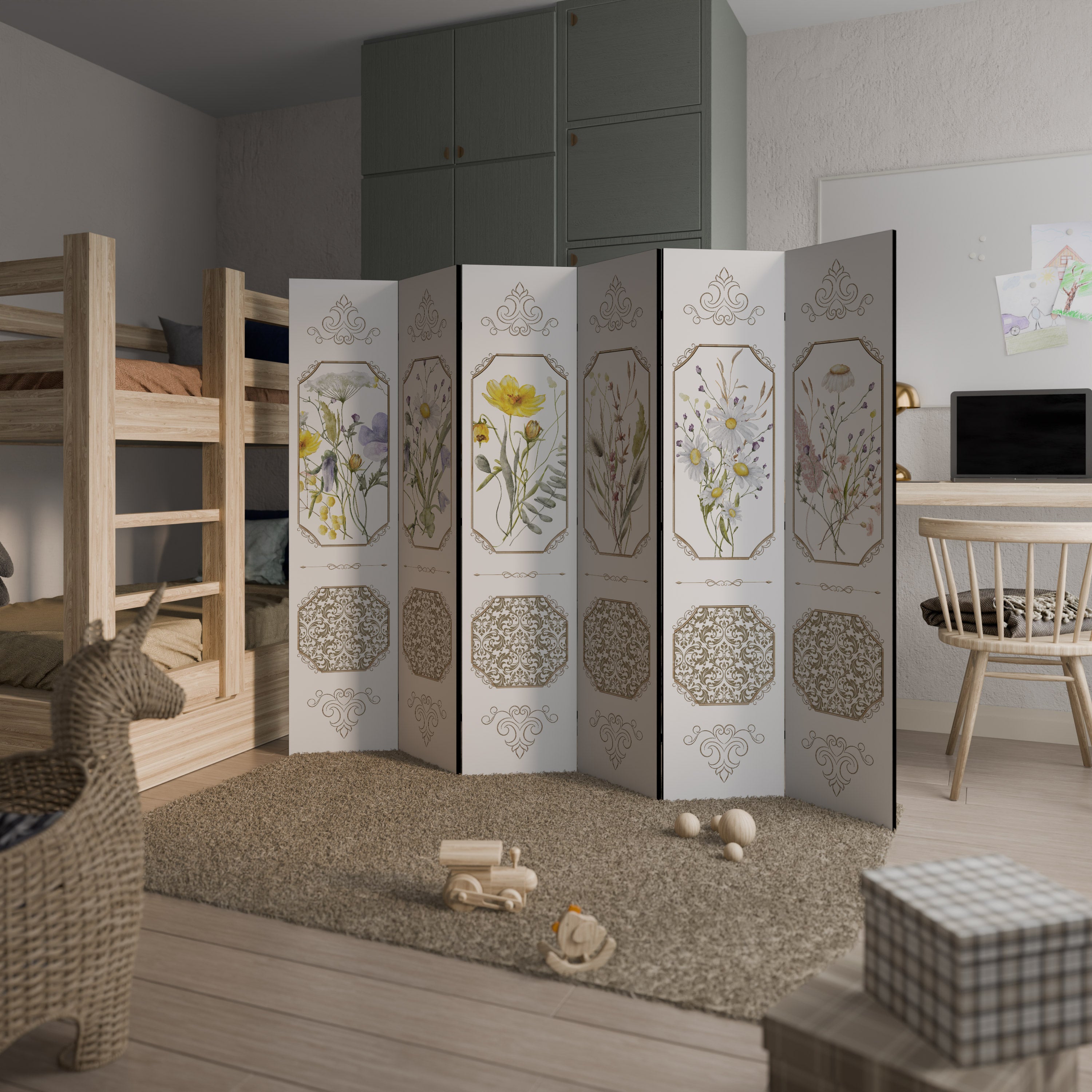 ELEGANT BOTANICAL TAPESTRY 6-Panel Room Divider