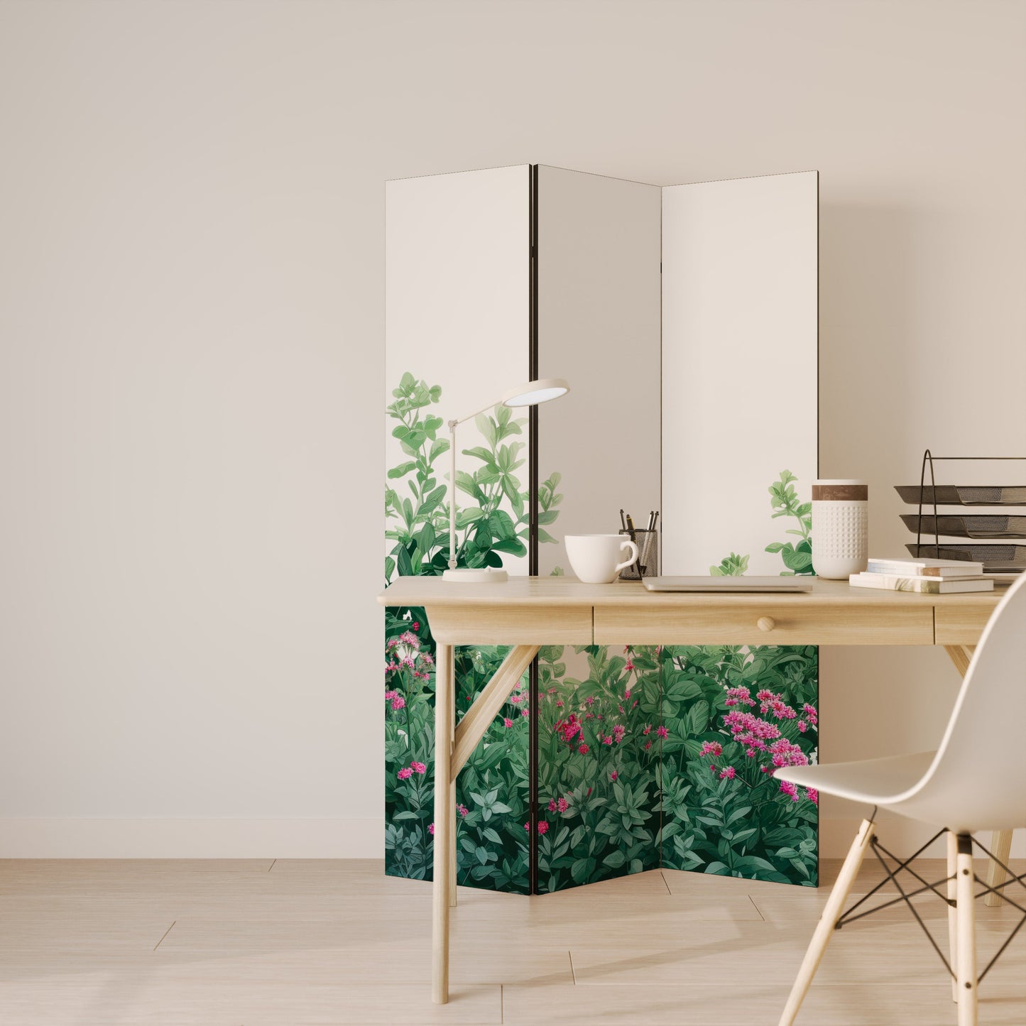 Dekorativ rumsavdelare med 3 paneler, FLORAL SERENITY BARRIER