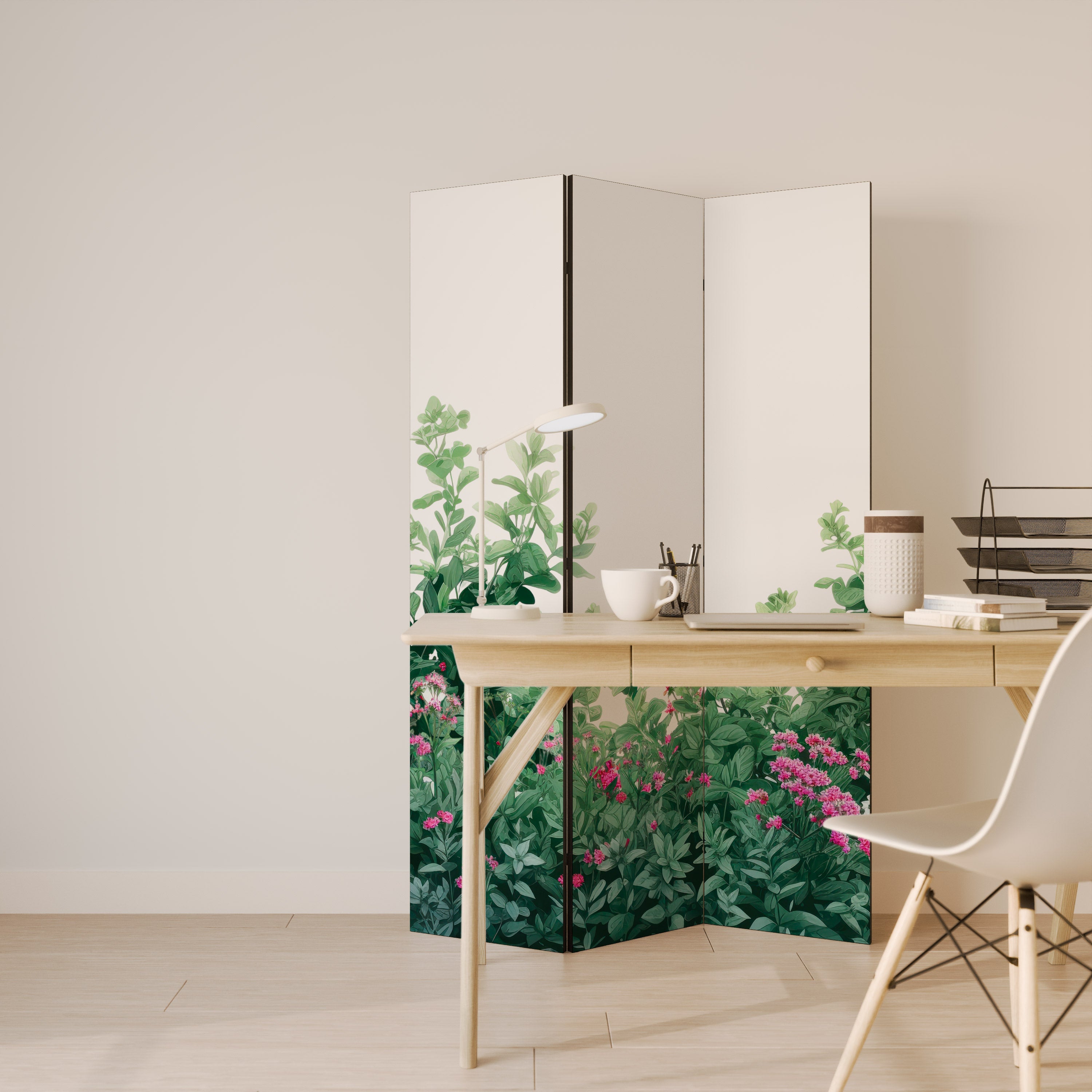 Dekorativ rumsavdelare med 3 paneler, FLORAL SERENITY BARRIER