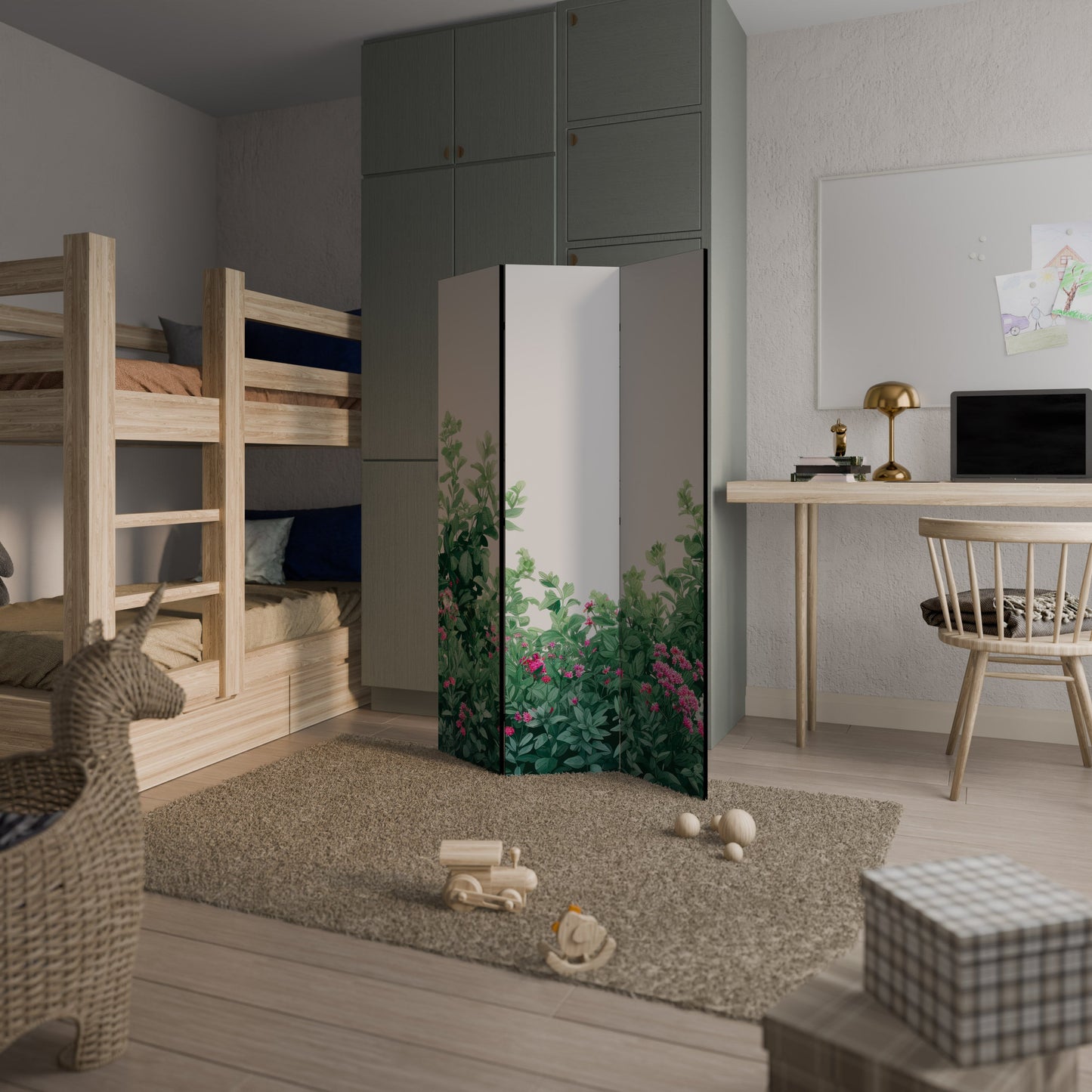 Dekorativ rumsavdelare med 3 paneler, FLORAL SERENITY BARRIER