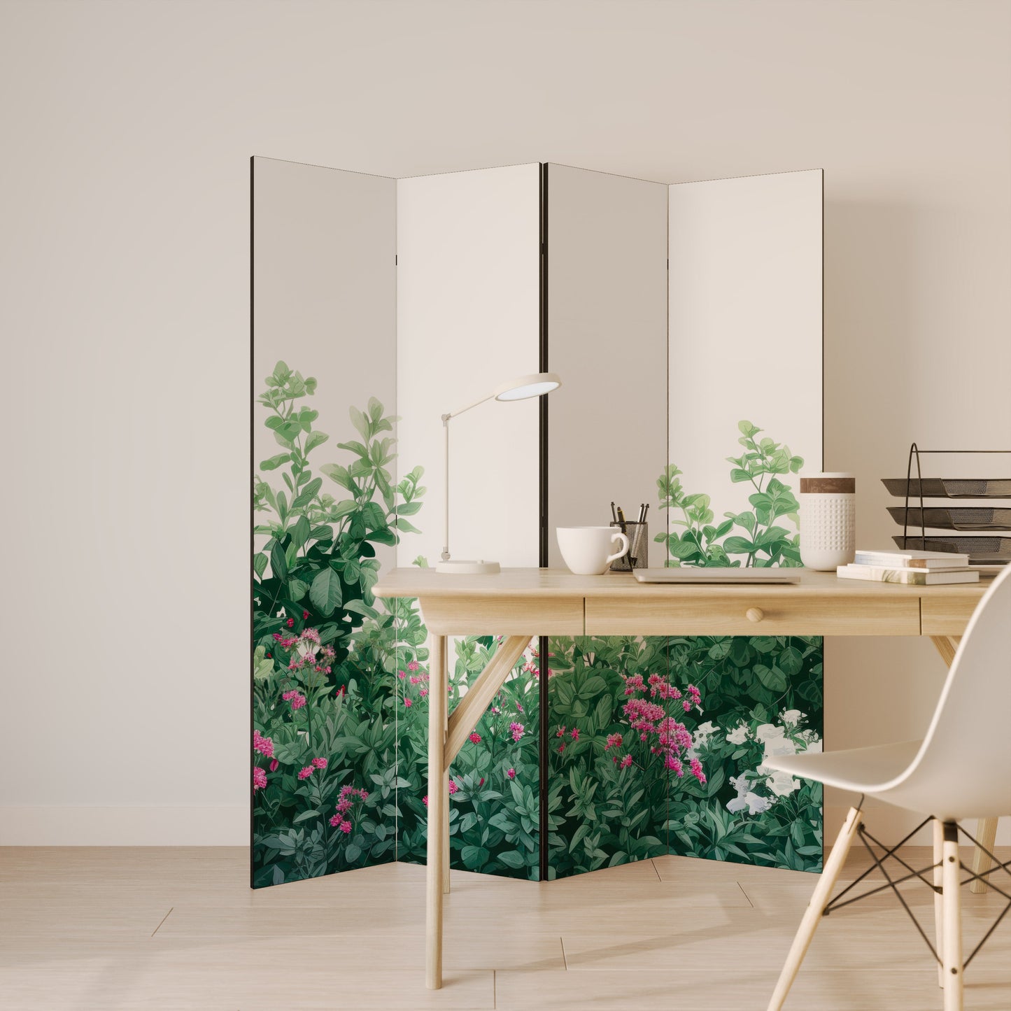 Dekorativ rumsavdelare med 4 paneler, FLORAL SERENITY BARRIER