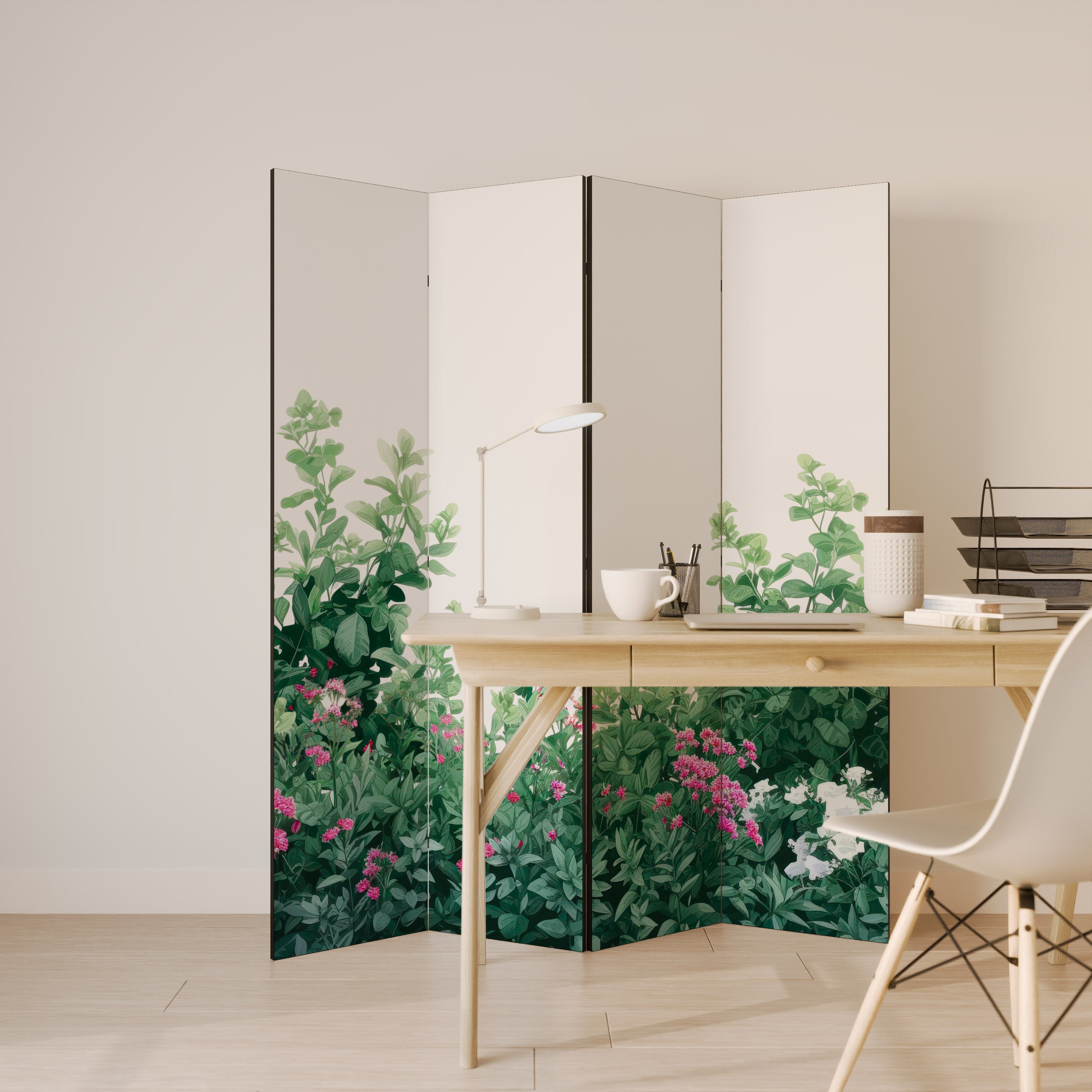 Dekorativ rumsavdelare med 4 paneler, FLORAL SERENITY BARRIER
