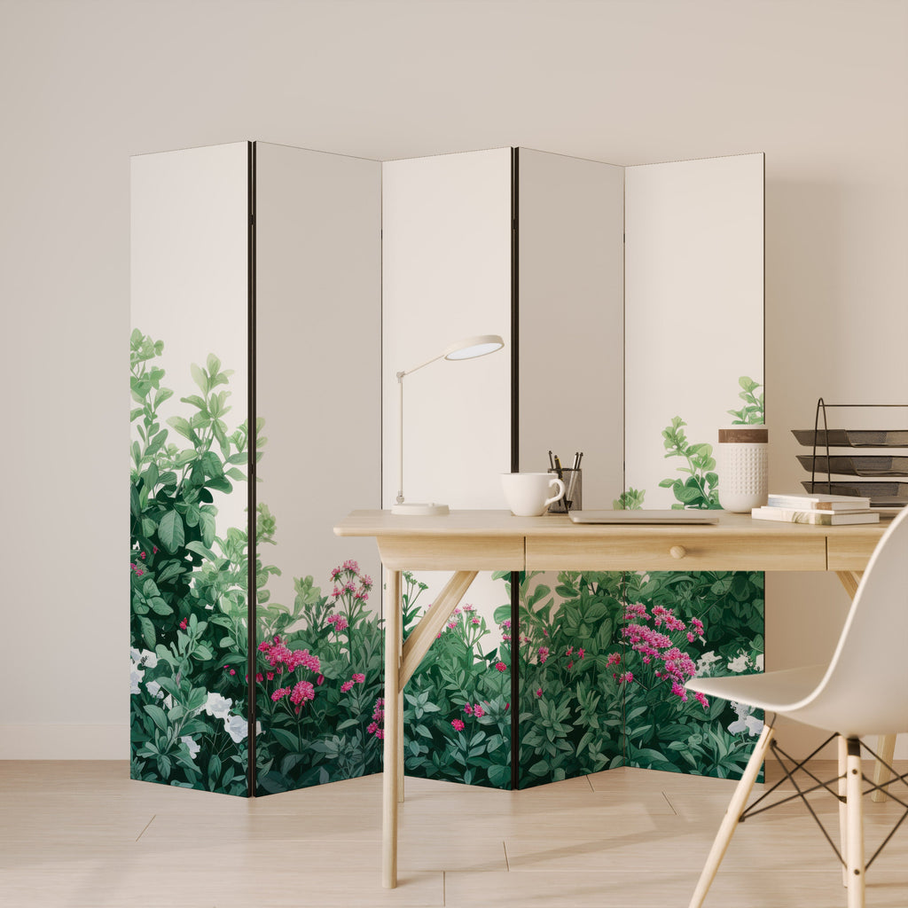 Dekorativ rumsavdelare med 5 paneler, FLORAL SERENITY BARRIER