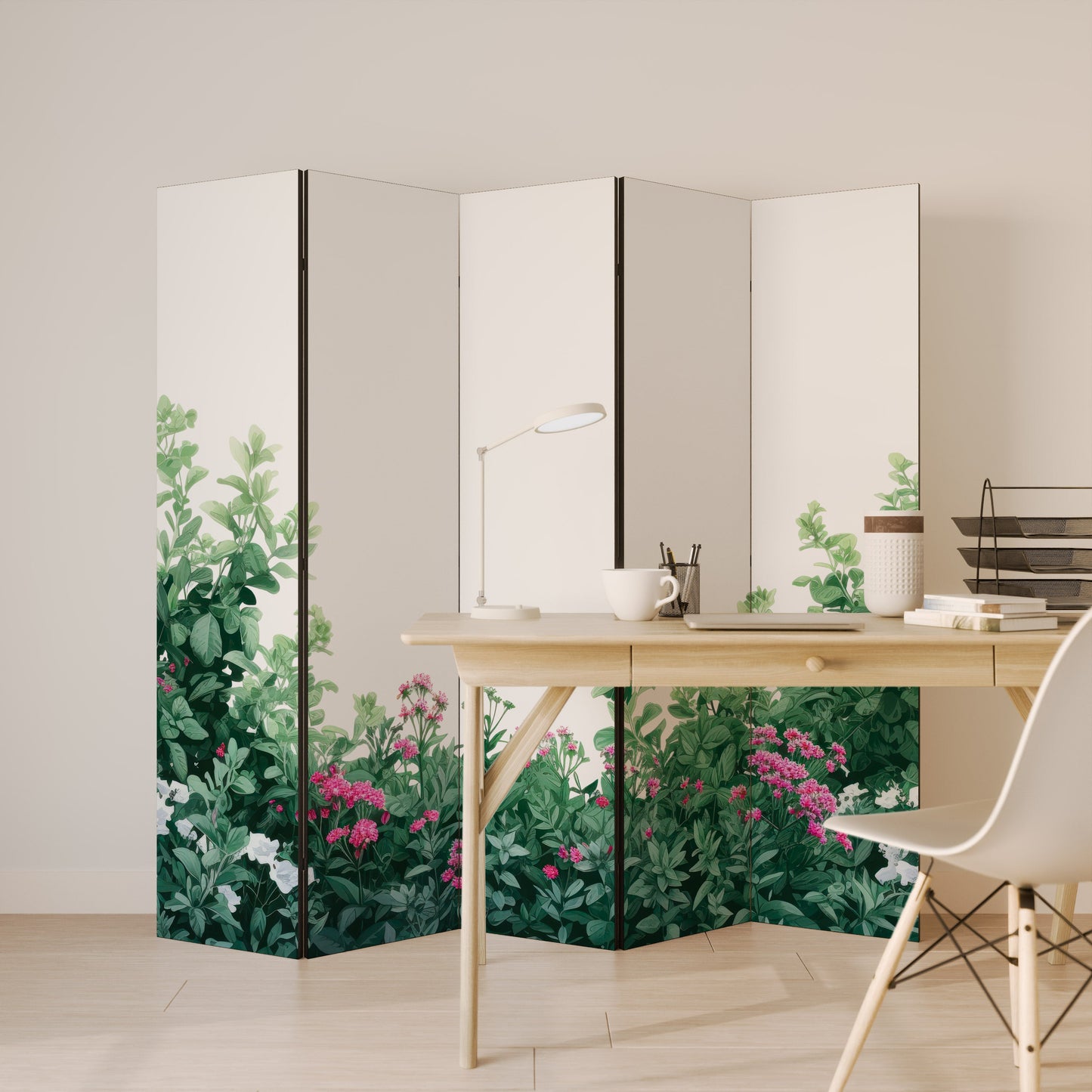 Dekorativ rumsavdelare med 5 paneler, FLORAL SERENITY BARRIER