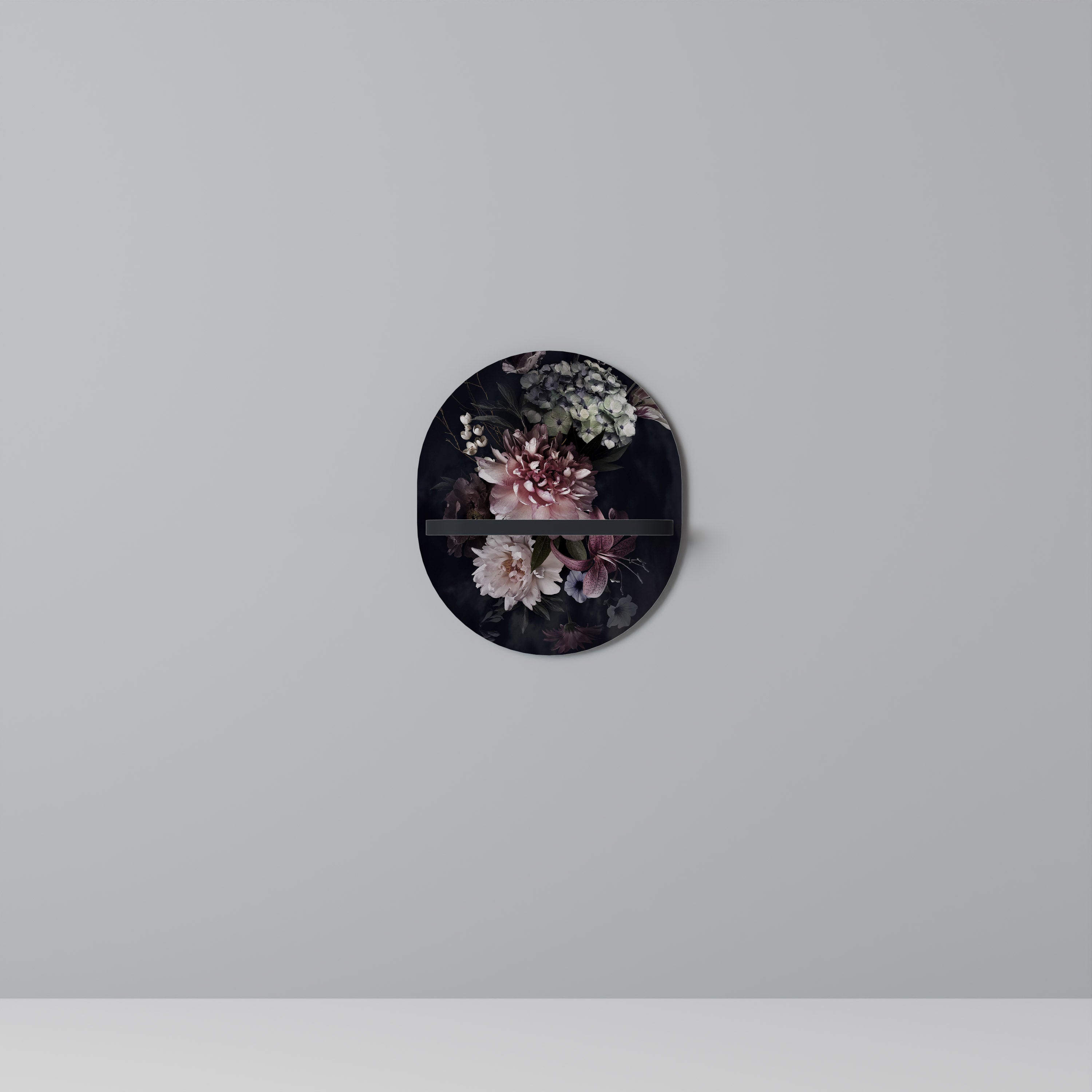 PURE BLOSSOM Oval konsthylla i svart finish