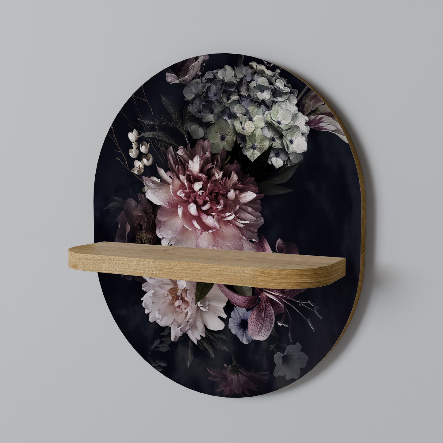 PURE BLOSSOM Oval konsthylla i ekeffekt