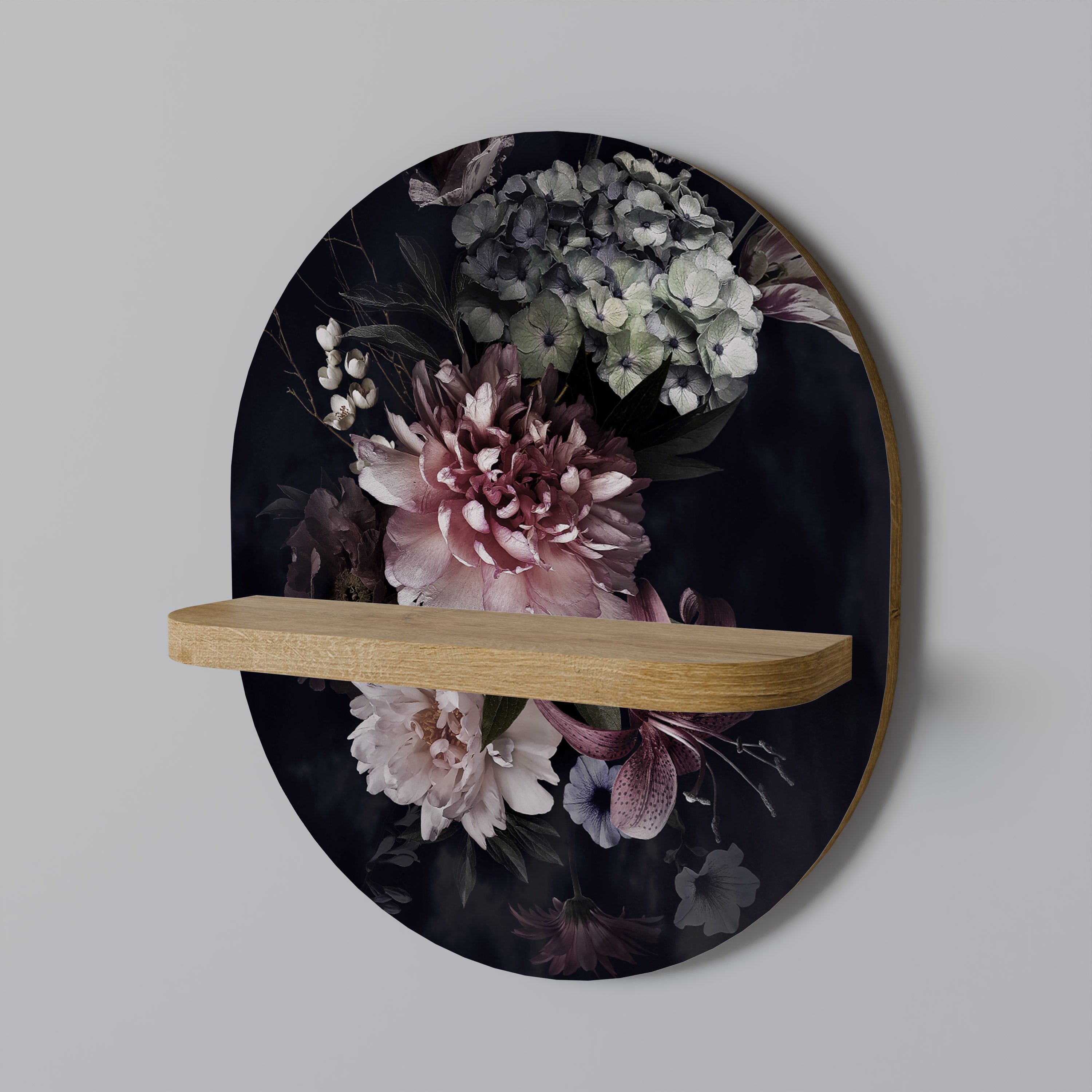 PURE BLOSSOM Oval konsthylla i ekeffekt