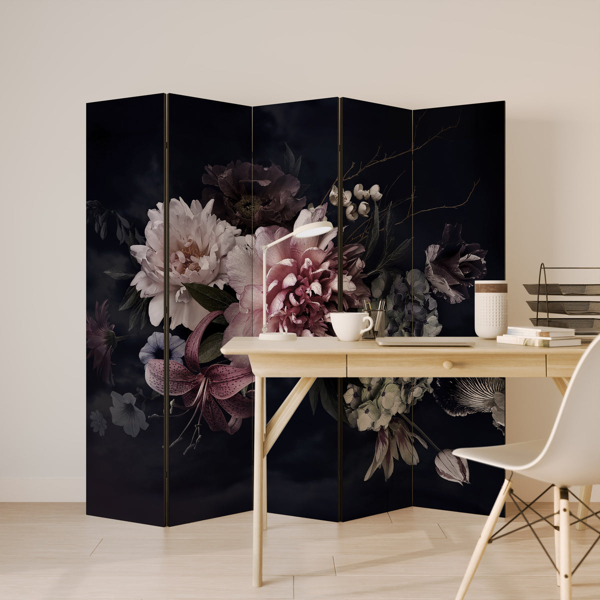 PURE BLOSSOM Dekorativ rumsavdelare – 5 paneler