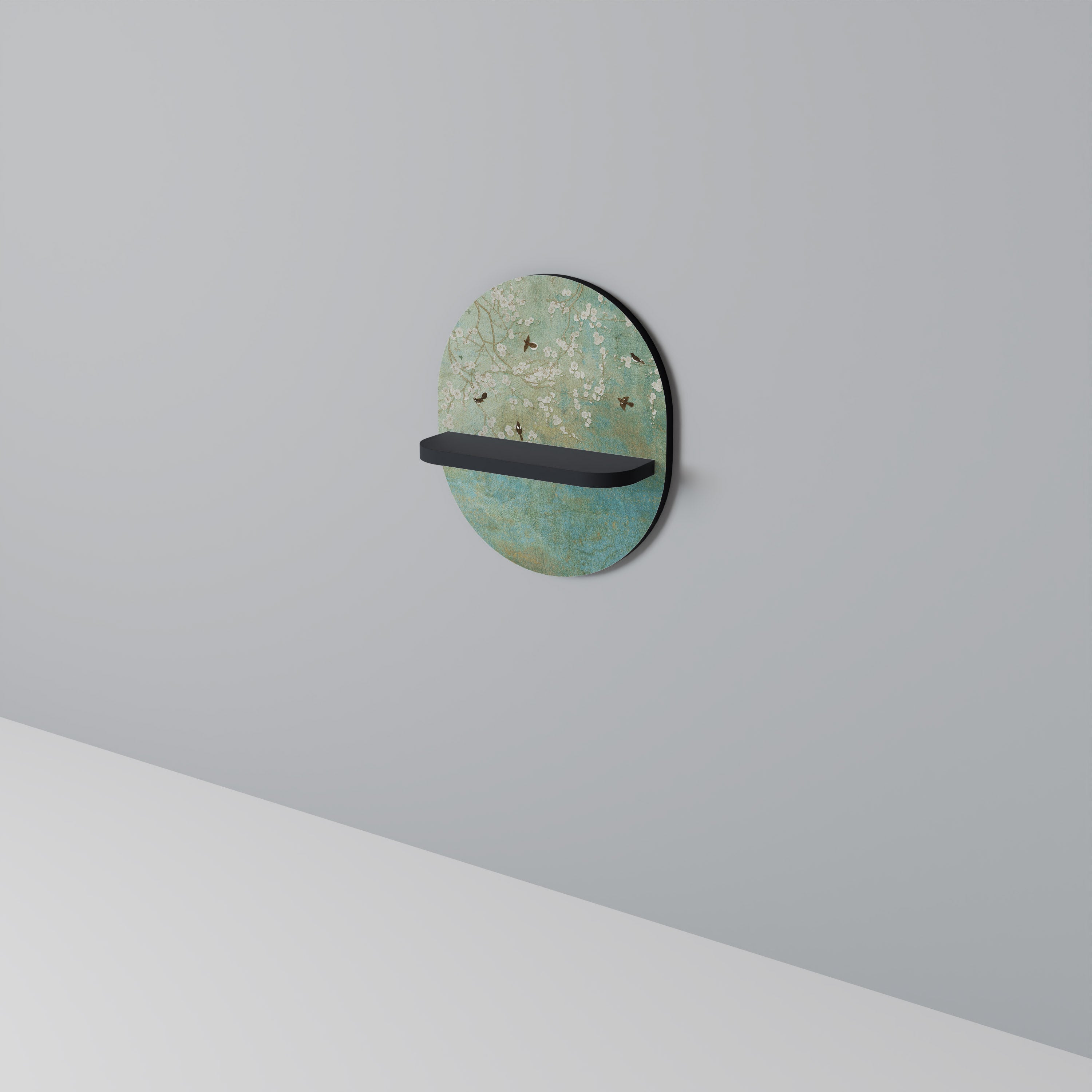 BLOOMING CHARM Oval konsthylla i svart finish