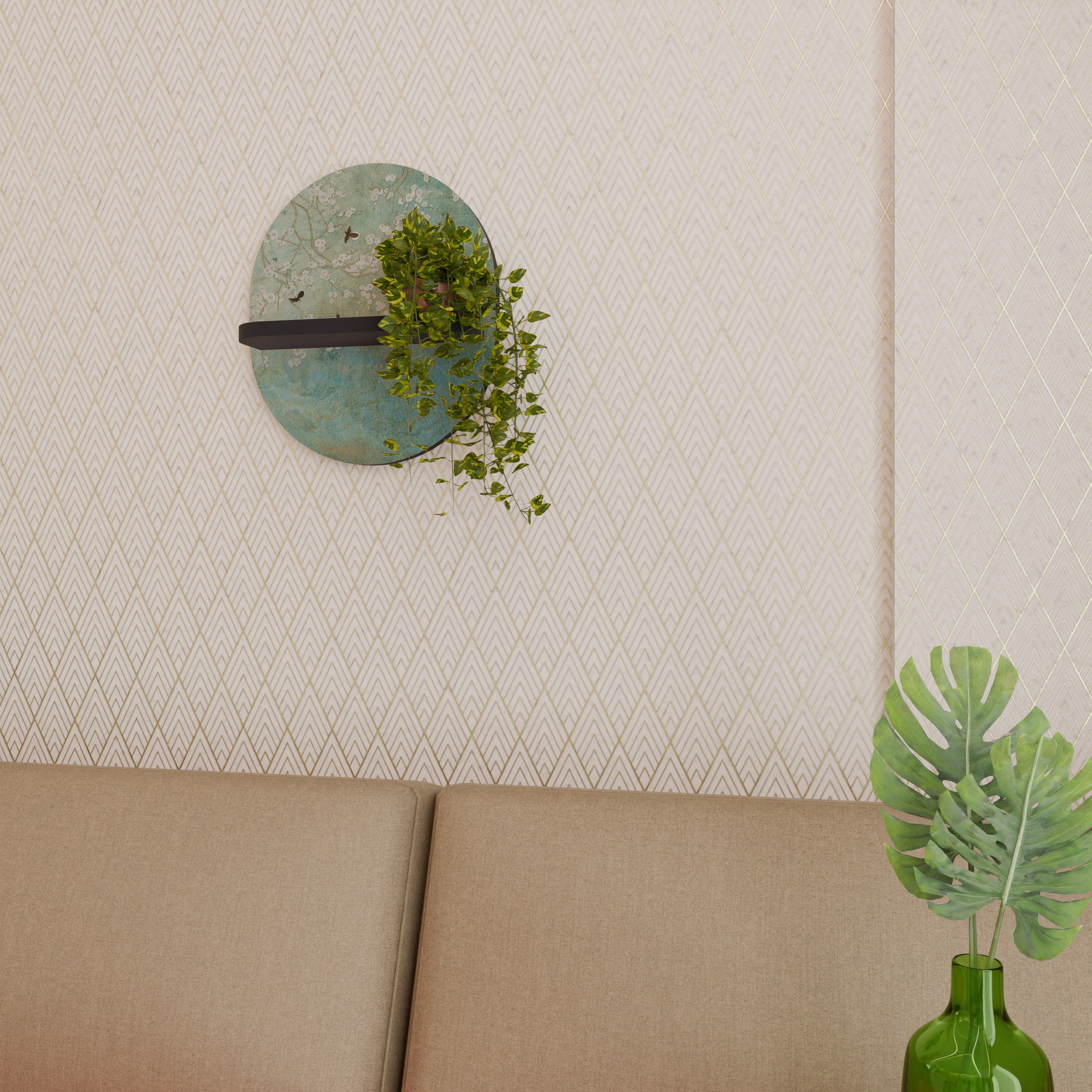 BLOOMING CHARM Oval konsthylla i svart finish