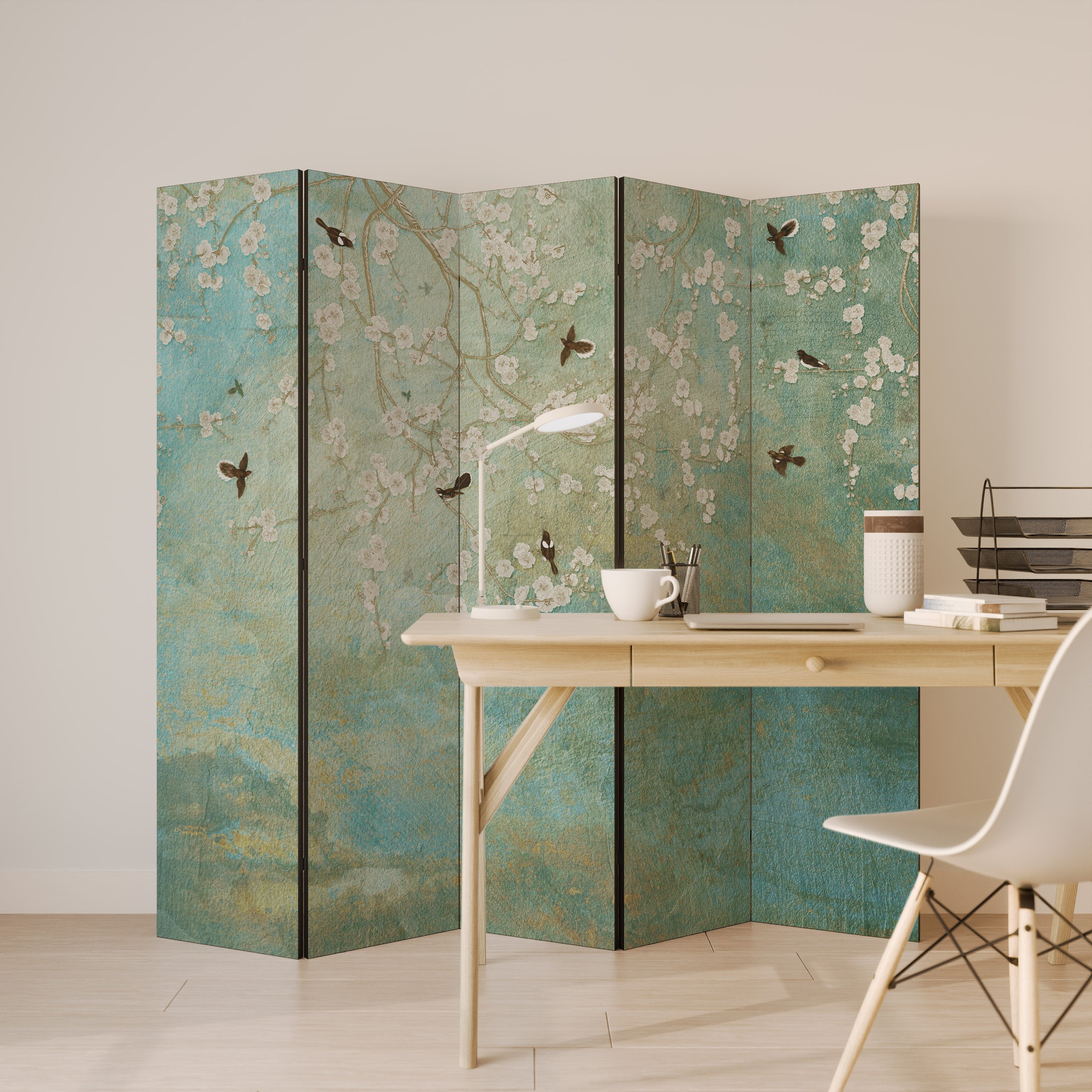 BLOOMING CHARM Dekorativ rumsavdelare med 5 paneler