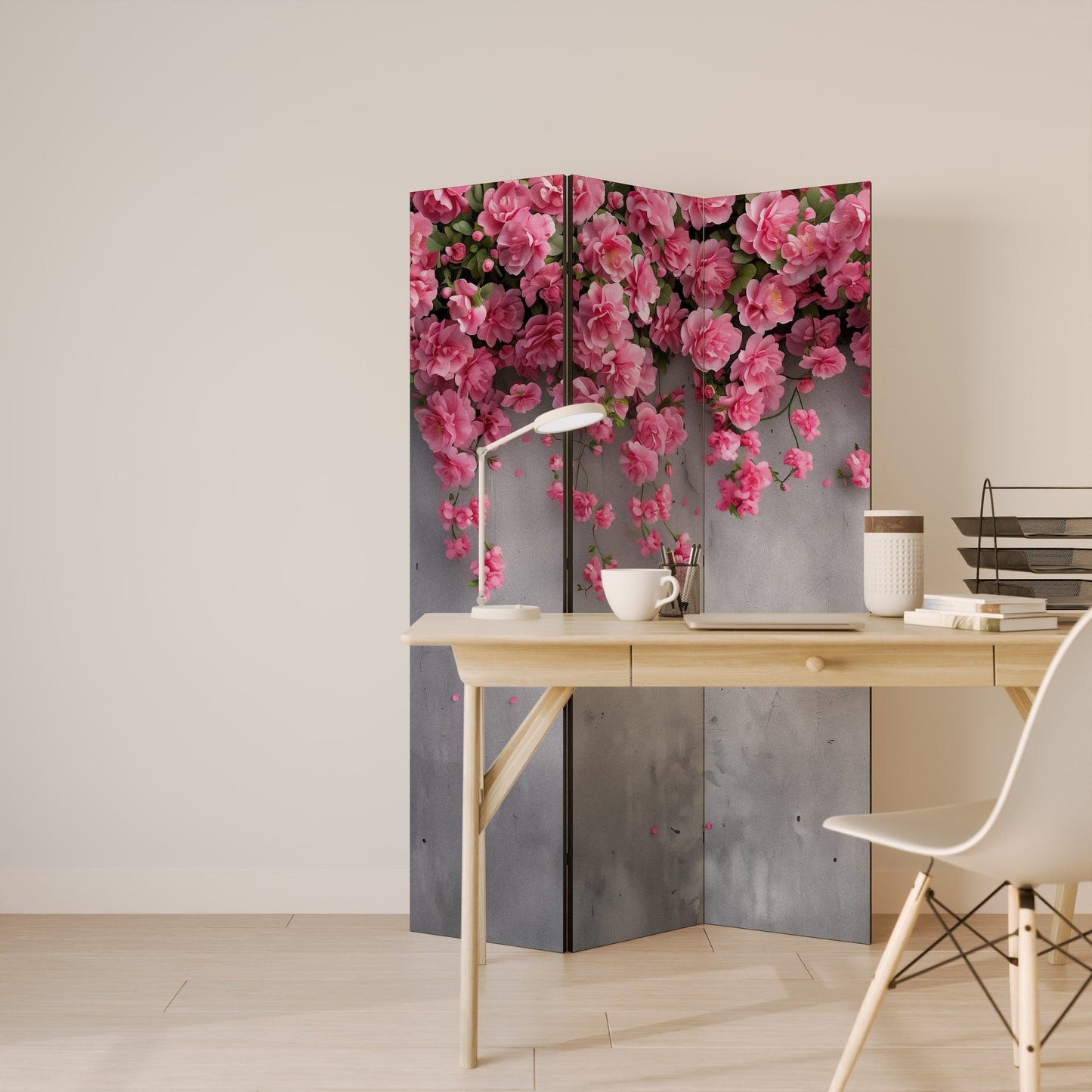Dekorativ rumsavdelare med 3 paneler SERENE FLOWER FOLD
