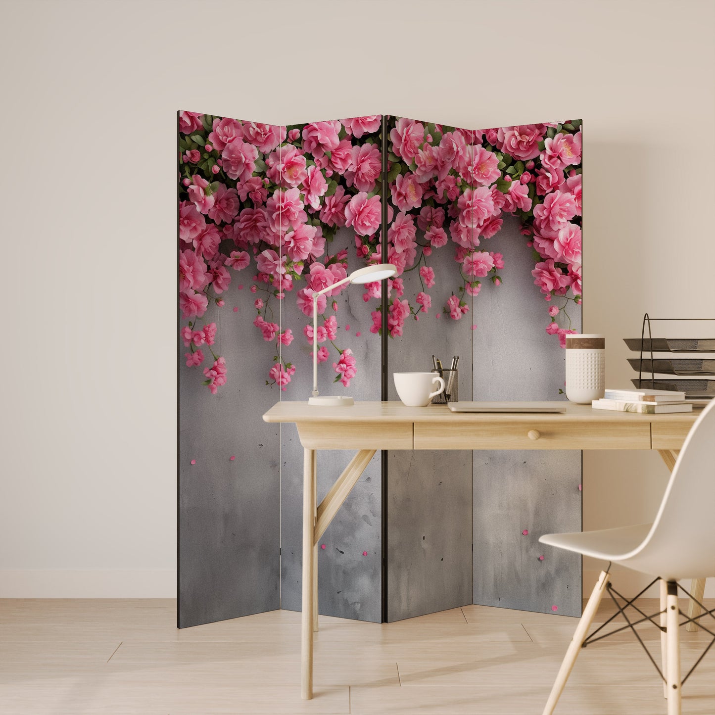 Dekorativ rumsavdelare med 4 paneler, SERENE FLOWER FOLD