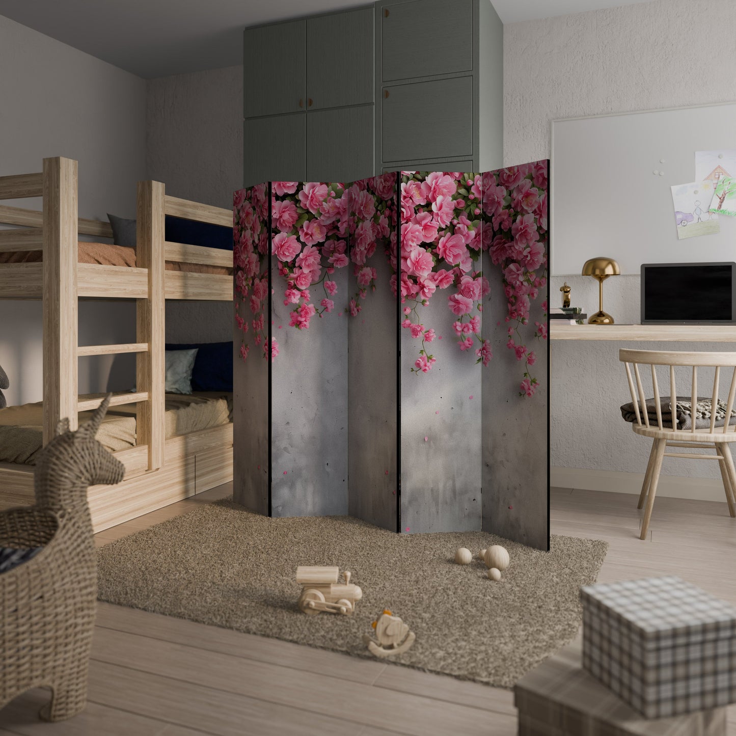 Dekorativ rumsavdelare med 5 paneler, SERENE FLOWER FOLD