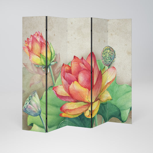 WHISPERING LOTUS BLOOMS Dekorativ rumsavdelare – 5 paneler