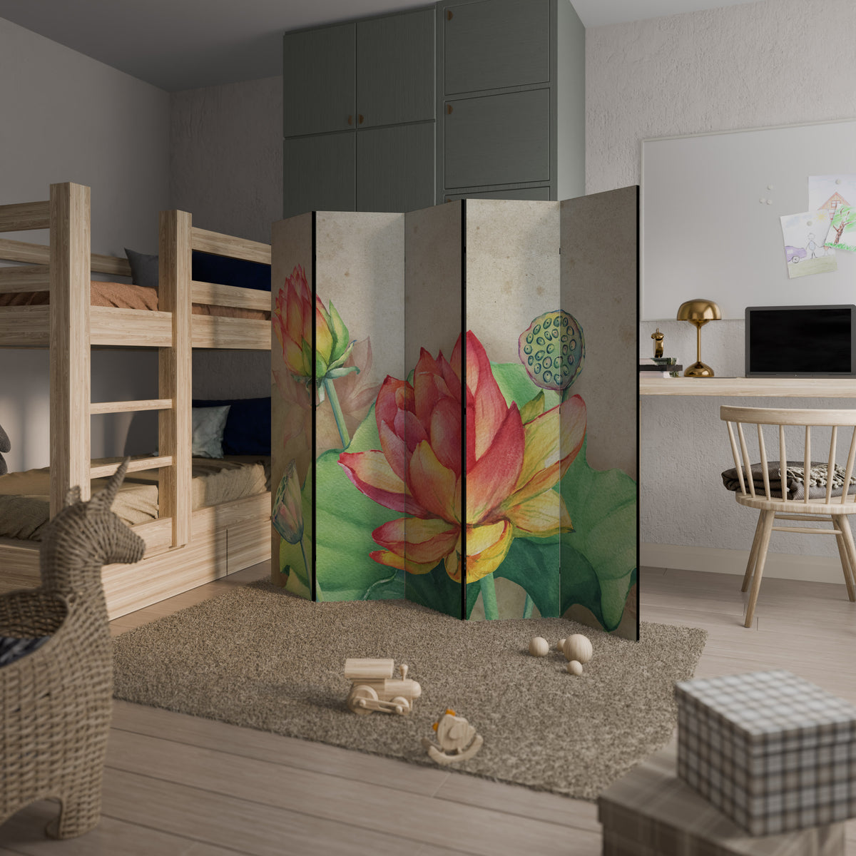 WHISPERING LOTUS BLOOMS Dekorativ rumsavdelare – 5 paneler