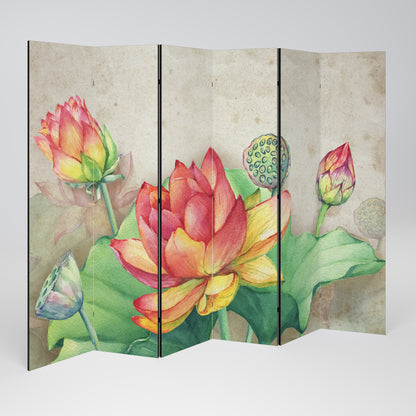 VISKANDE LOTUSBLOMSTER Dekorativ rumsavdelare med 6 paneler