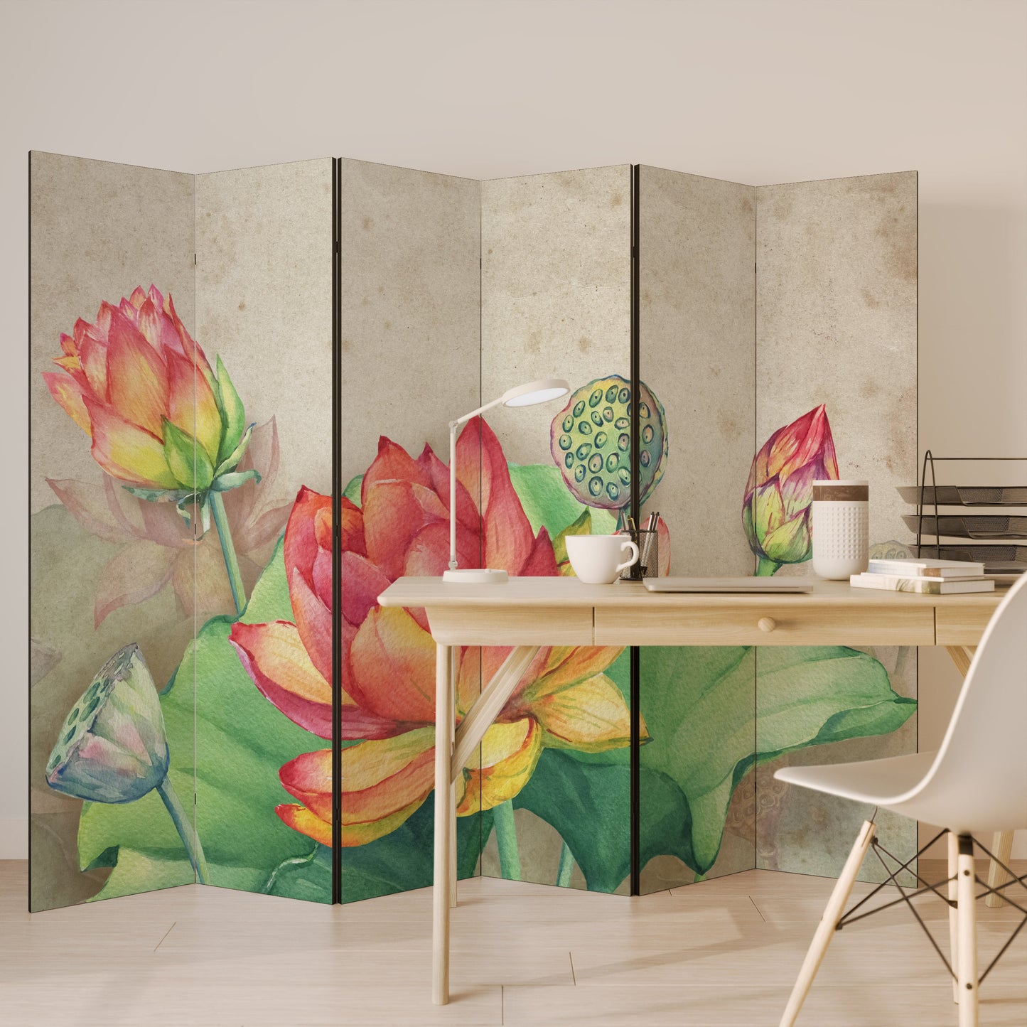 VISKANDE LOTUSBLOMSTER Dekorativ rumsavdelare med 6 paneler