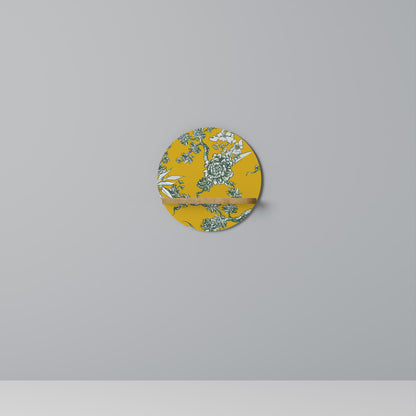 YELLOW CHINOISERIE Round Art Shelf In Oak Effect