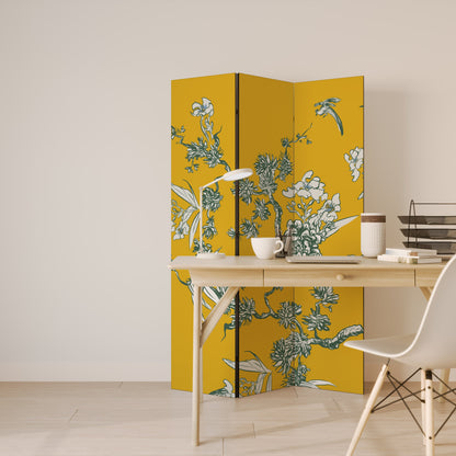 Dekorativ rumsavdelare med 3 paneler i gul CHINOISERIE-stil