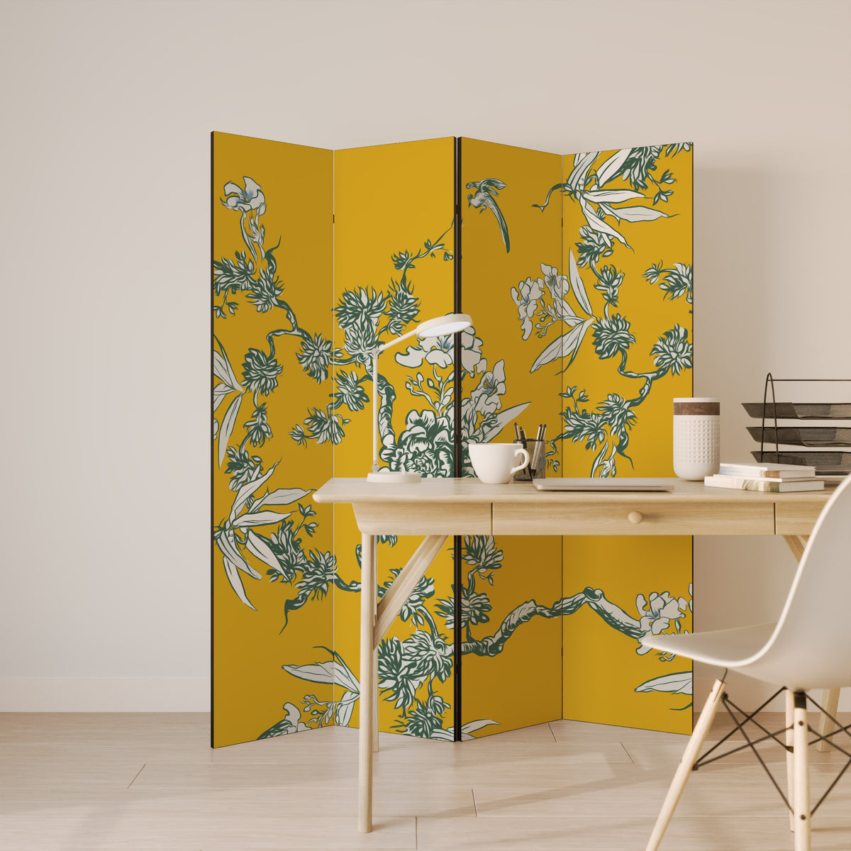 YELLOW CHINOISERIE Rumsavdelare 4 paneler
