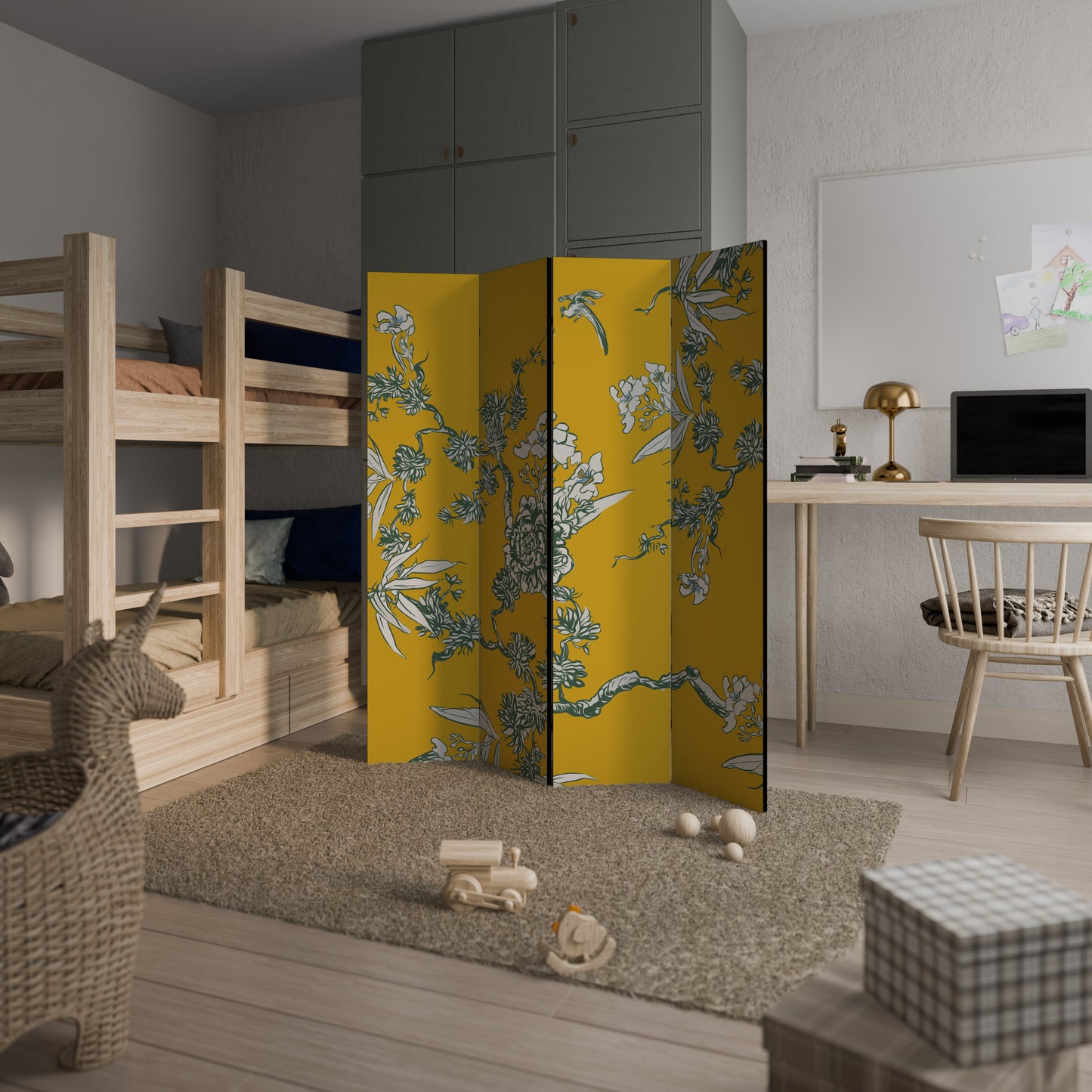 YELLOW CHINOISERIE Rumsavdelare 4 paneler