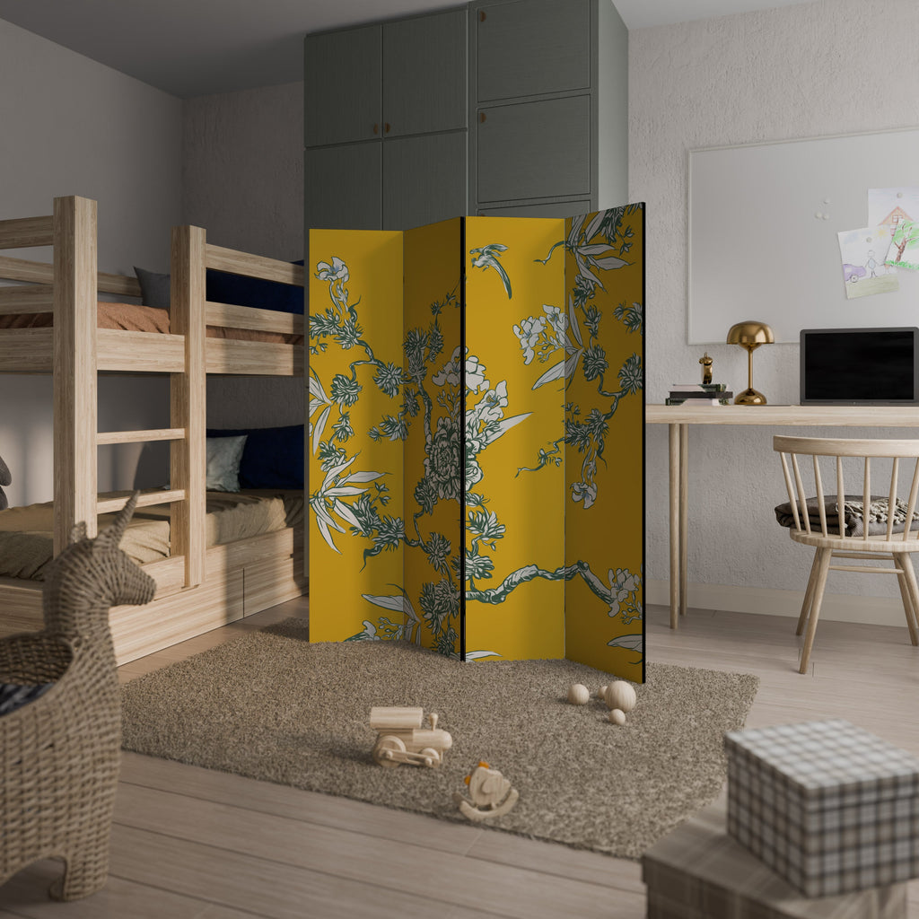 Dekorativ rumsavdelare med 4 paneler i gul CHINOISERIE-stil