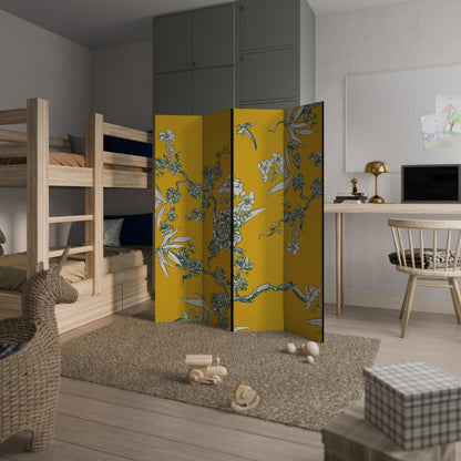 Dekorativ rumsavdelare med 4 paneler i gul CHINOISERIE-stil