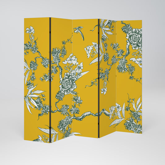 YELLOW CHINOISERIE Dekorativ rumsavdelare – 5 paneler