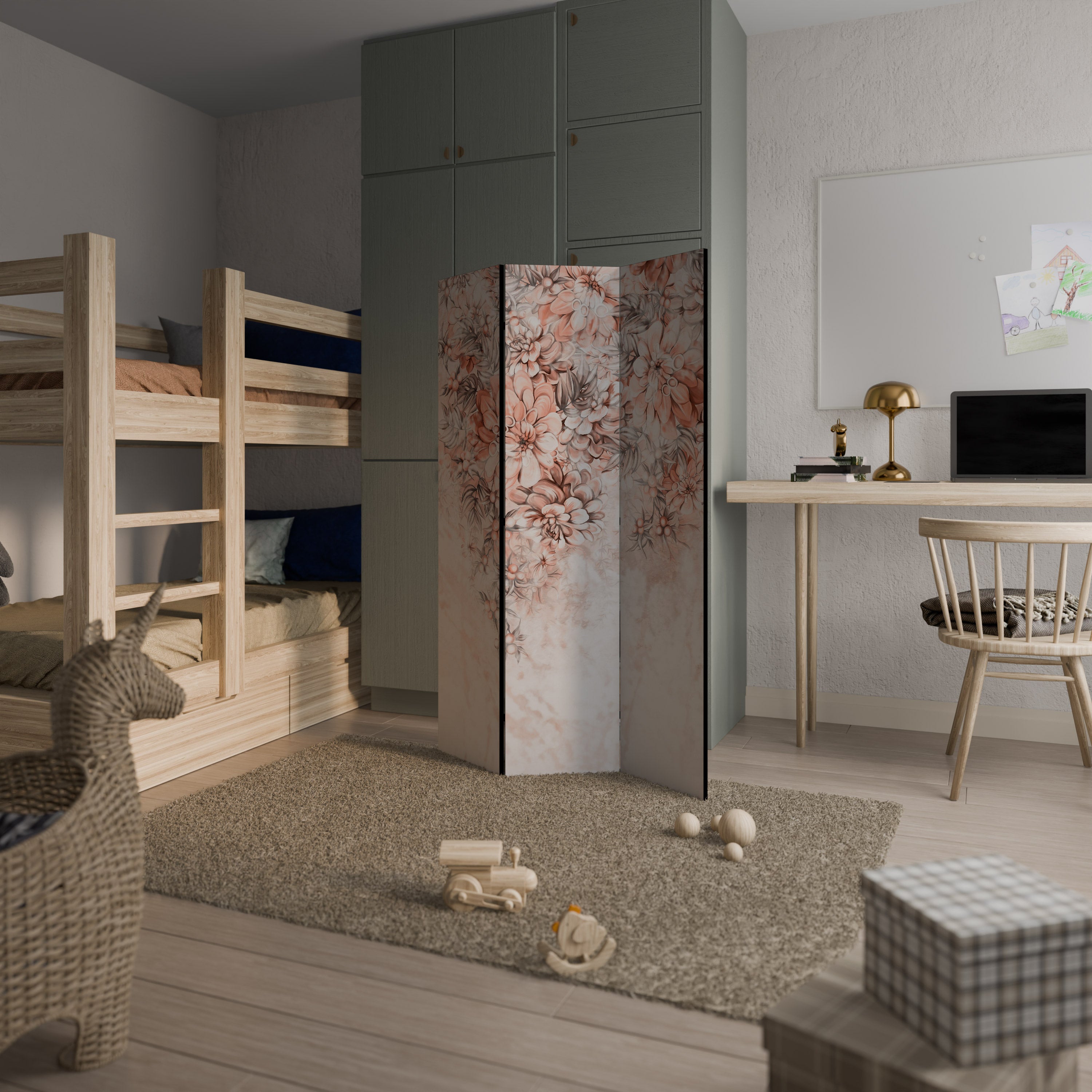 Dekorativ rumsavdelare med 3 paneler i MARBLE GARDEN FANTASY