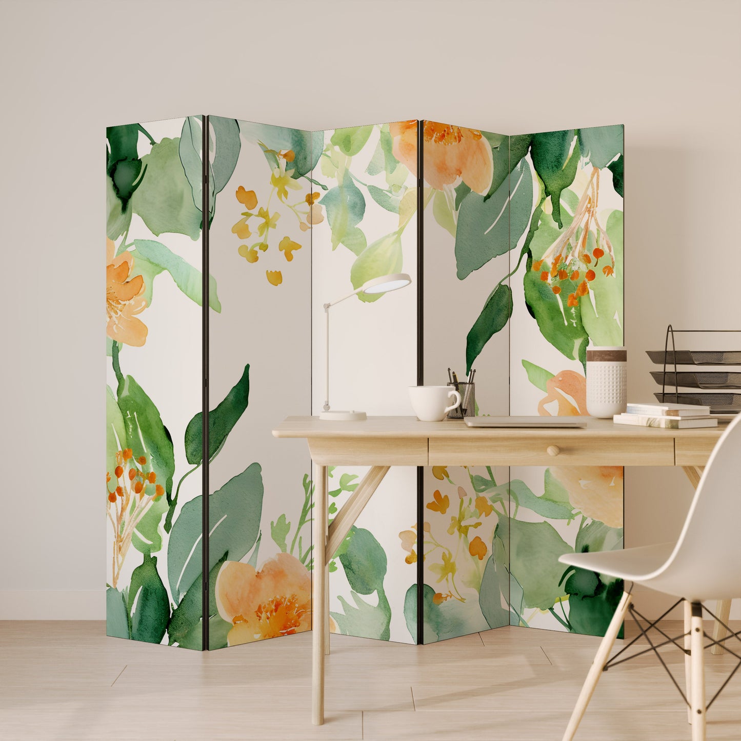 Dekorativ rumsavdelare med 5 paneler i FLORAL SERENITY SPLIT
