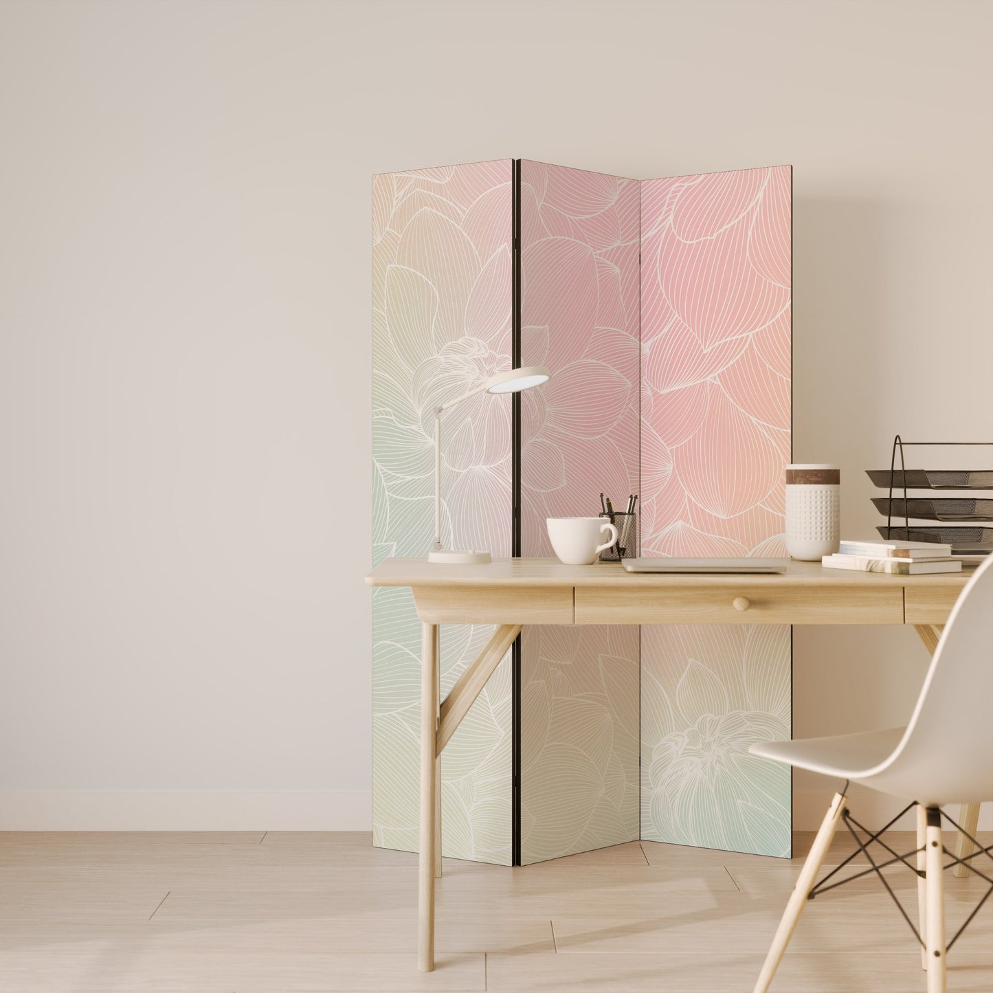 ELEGANT BLOMSTERFUSION Dekorativ rumsavdelare med 3 paneler