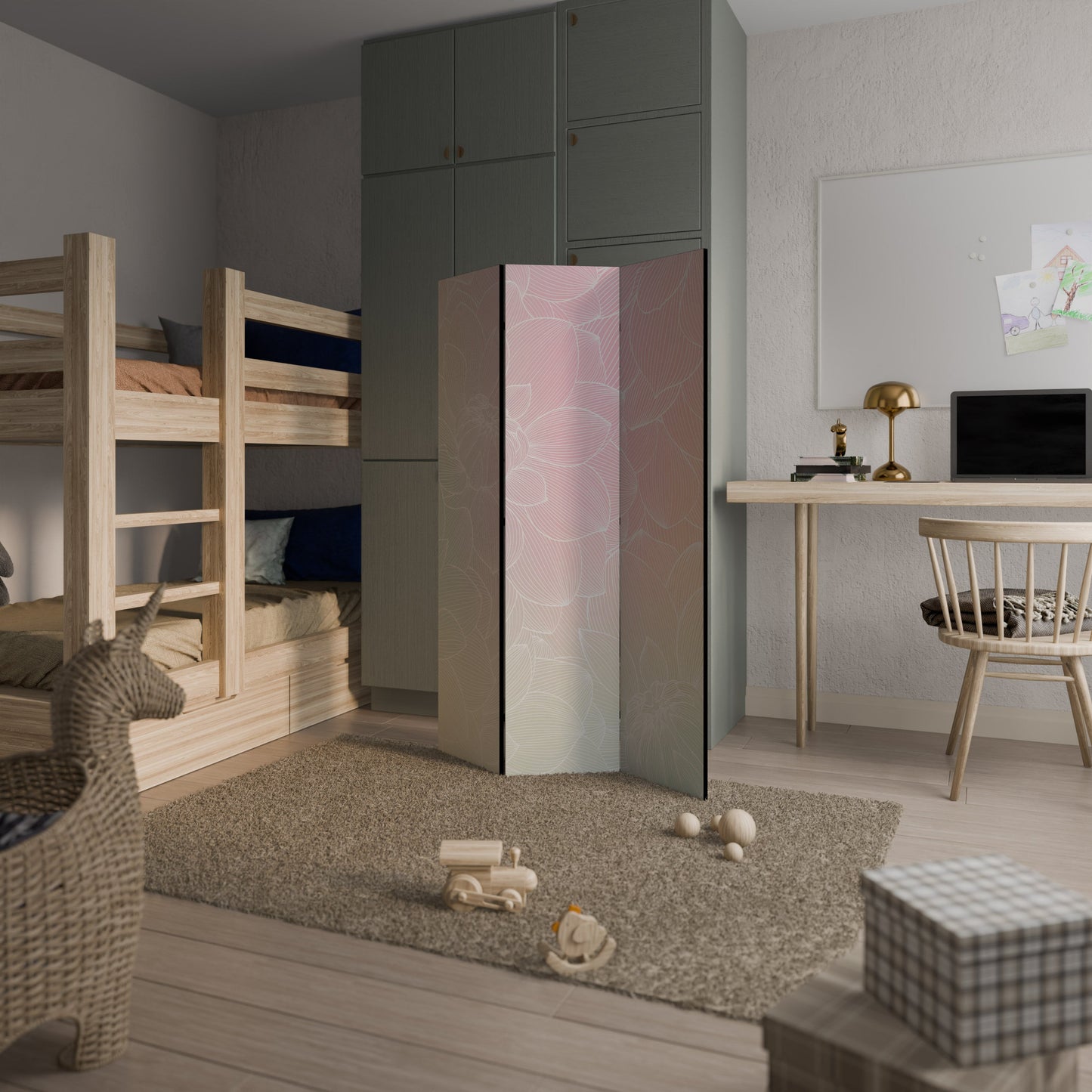 ELEGANT BLOMSTERFUSION Dekorativ rumsavdelare med 3 paneler