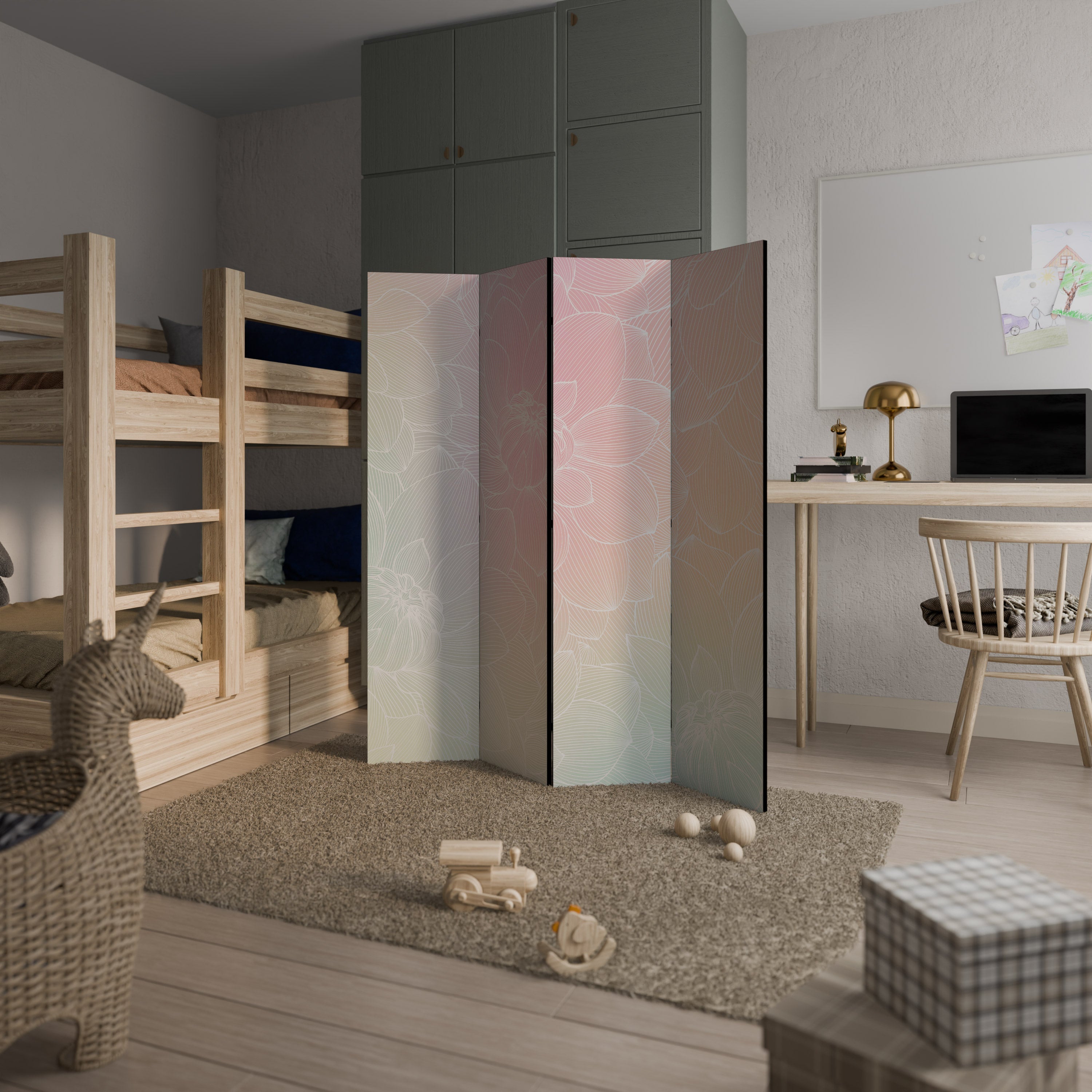 ELEGANT BLOMSTERFUSION Dekorativ rumsavdelare med 4 paneler