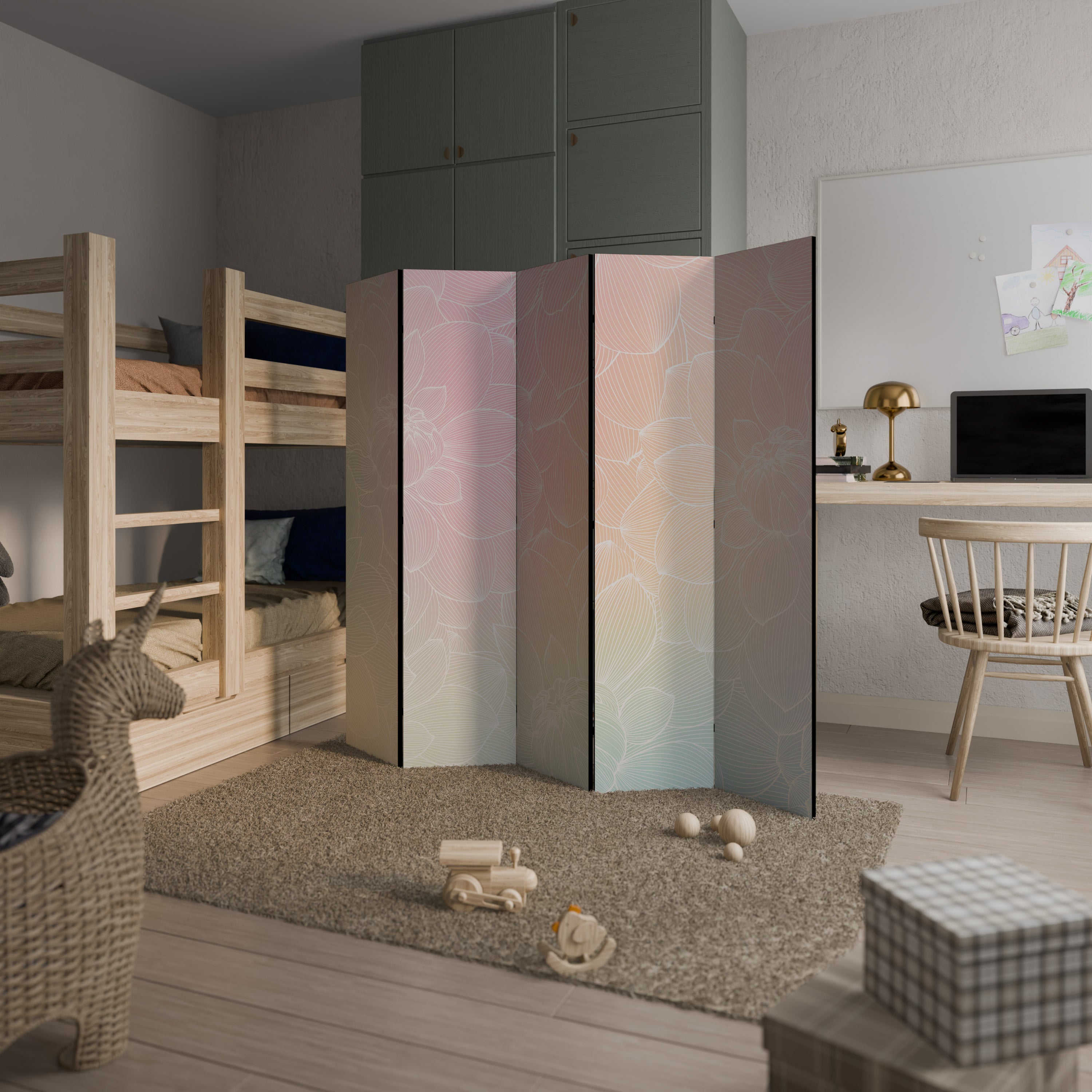 ELEGANT FLORAL FUSION Dekorativ rumsavdelare – 5 paneler